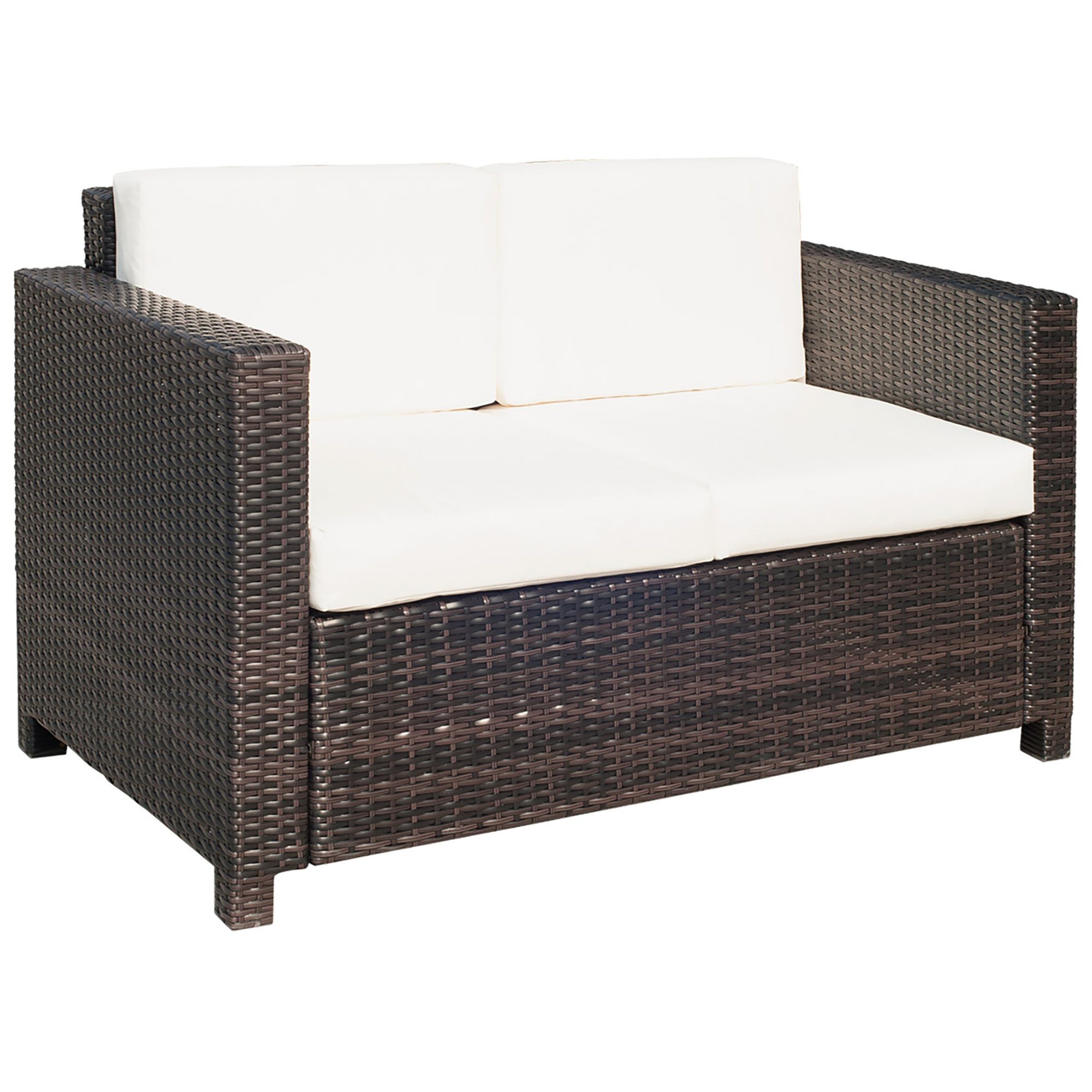 SUNVISTA 2 Seater Garden Furniture, Rattan Sofa with Soft Padded Cushion and Armrests, Wicker Garden Loveseat for Patio, Mixed Brown - Life Essentials