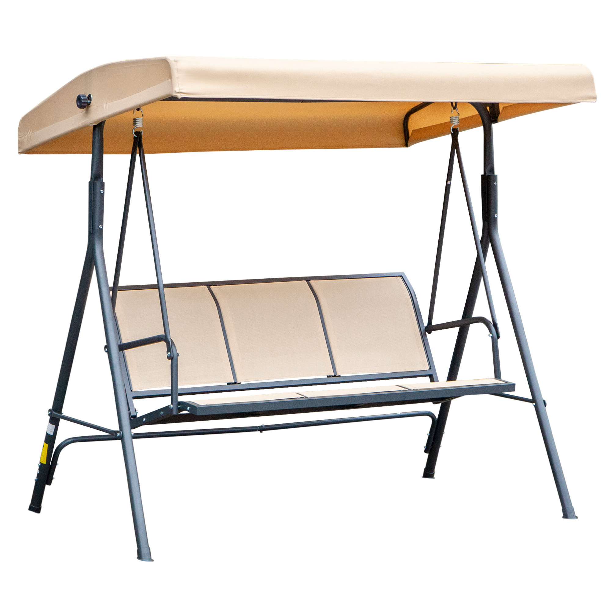 3 Seater Swing Chair Canopy Replacement Outdoor Hammock w/ Canopy Steel Frame - Beige - Life Essentials