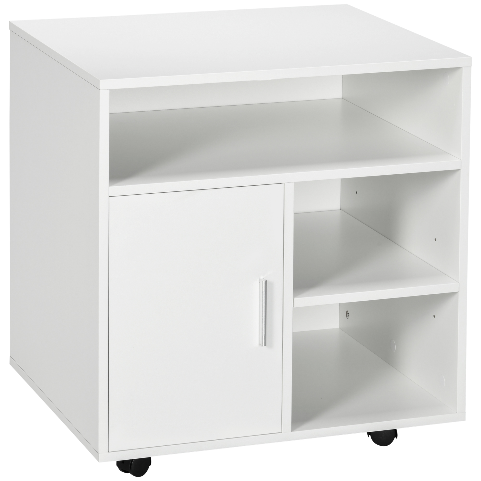 Multi-Storage Printer Stand Unit Office Desk Side Mobile Storage w/ Wheels Modern Style 60L x 50W x 65.5H cm - White - Life Essentials