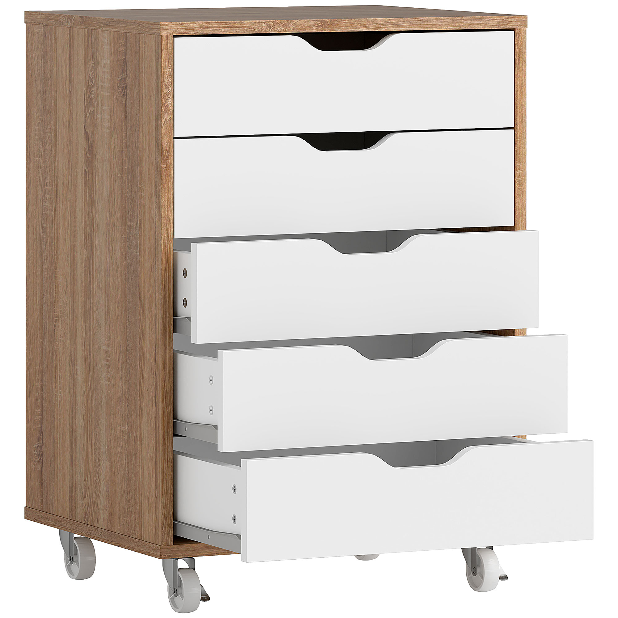 VONSETTA Five-Drawer Filing Cabinet, with Wheels - Oak Brown - Life Essentials