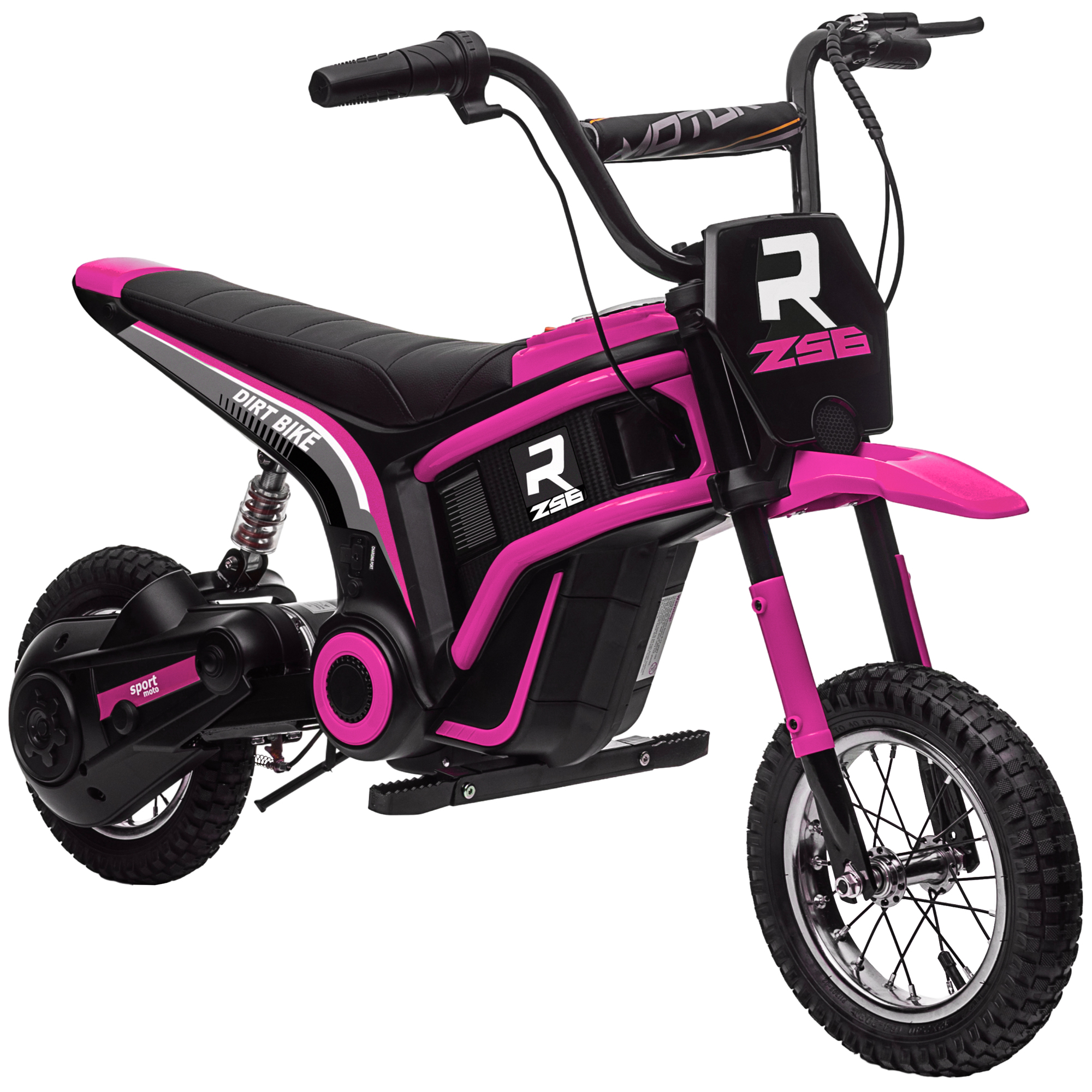 24V Electric Motorbike, Dirt Bike with Twist Grip Throttle, Music Horn, 12" Pneumatic Tyres, 16 Km/h Max. Speed, Pink - Life Essentials