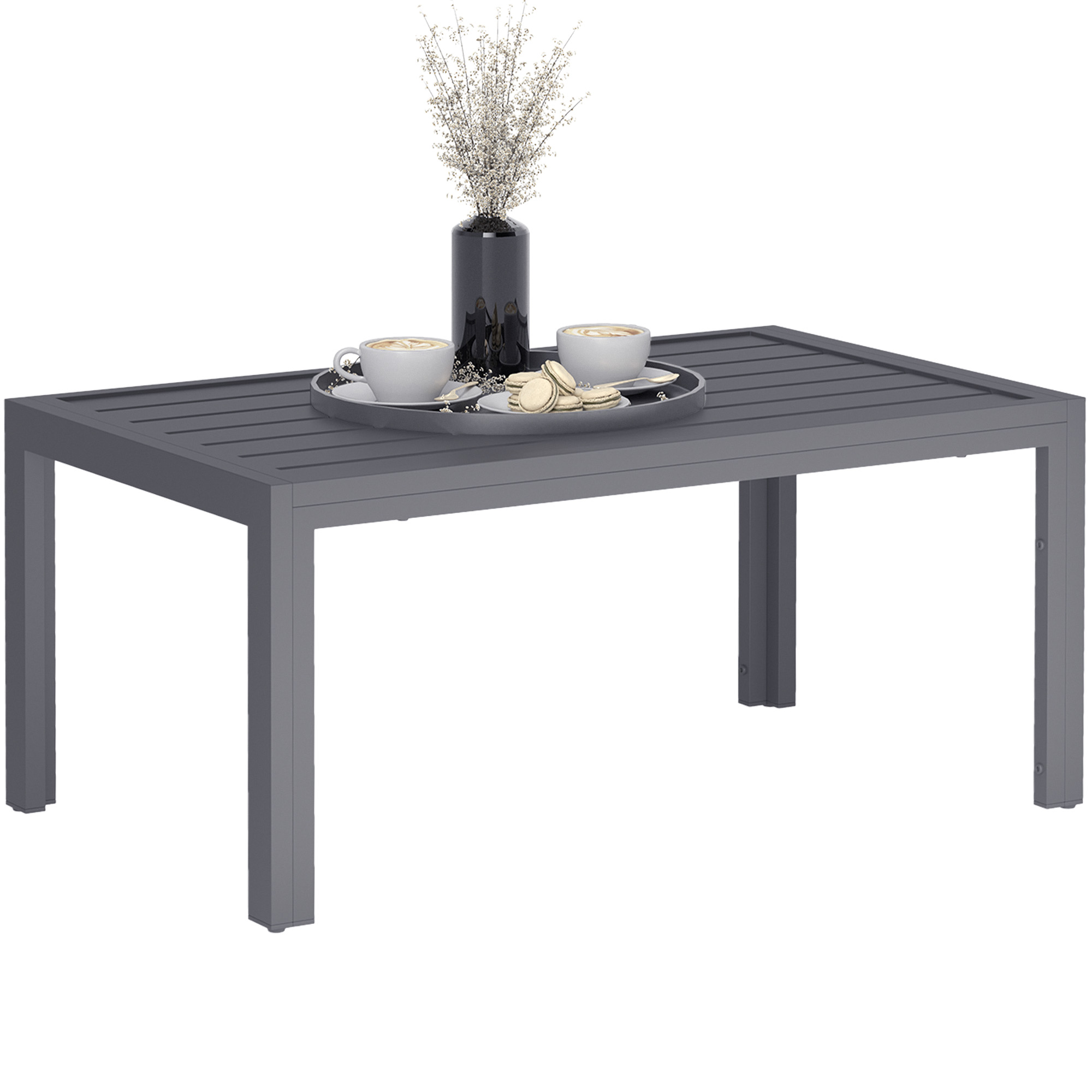 SUNVISTA Outdoor Side Table, Rectangular Patio Coffee Side Table with Steel Frame and Slat Tabletop for Garden, Balcony, Grey - Life Essentials