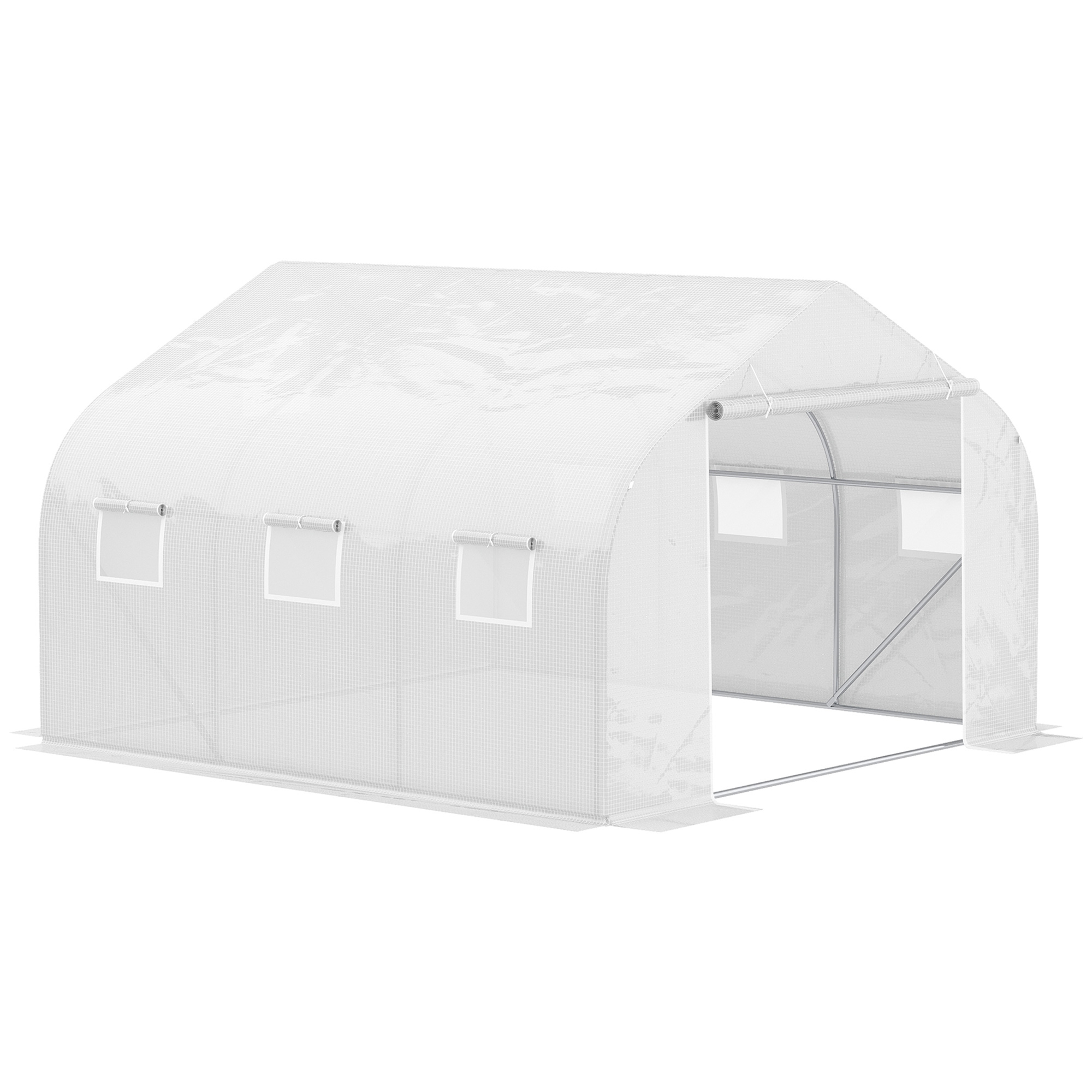 4.5 x 3 x 2m Walk-In Greenhouse Polytunnel Greenhouse Garden Hot House with Steel Frame, Roll Up Door and Windows, White - Life Essentials