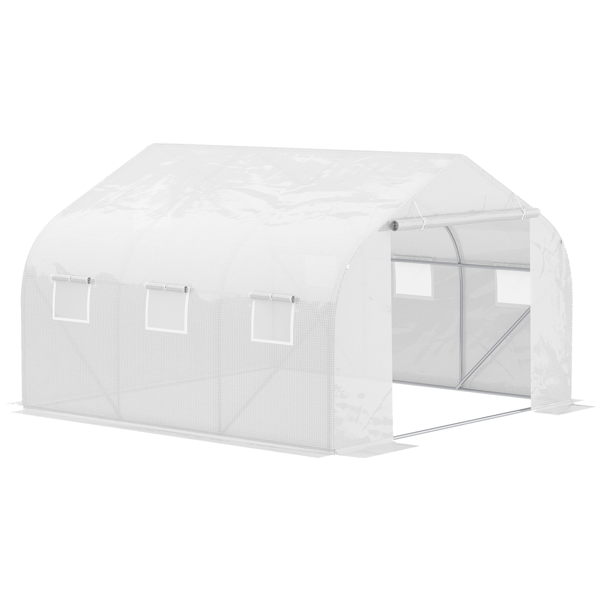 3.5 x 3 x 2m Walk-In Greenhouse Polytunnel Greenhouse Garden Hot House with Steel Frame, Roll Up Door and Windows, White - Life Essentials