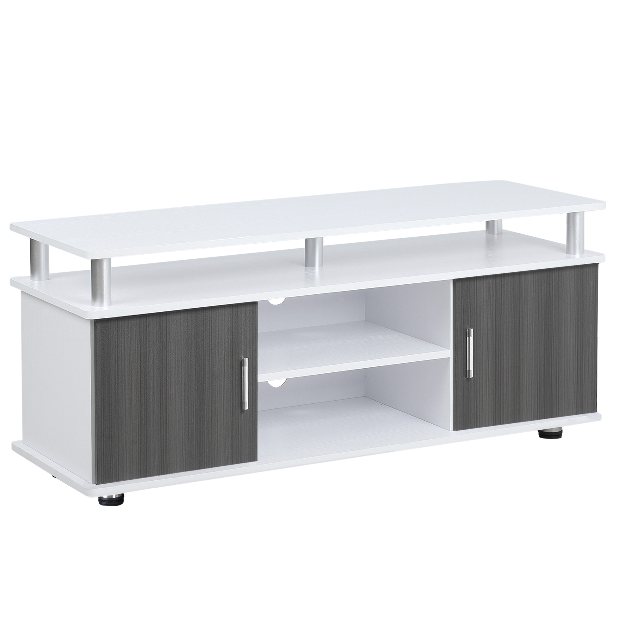 TV Cabinet Unit for TVs up to 55'' with Storage Shelf and Cupboards, Living Room Entertainment Center Media Console, Grey and White - Life Essentials