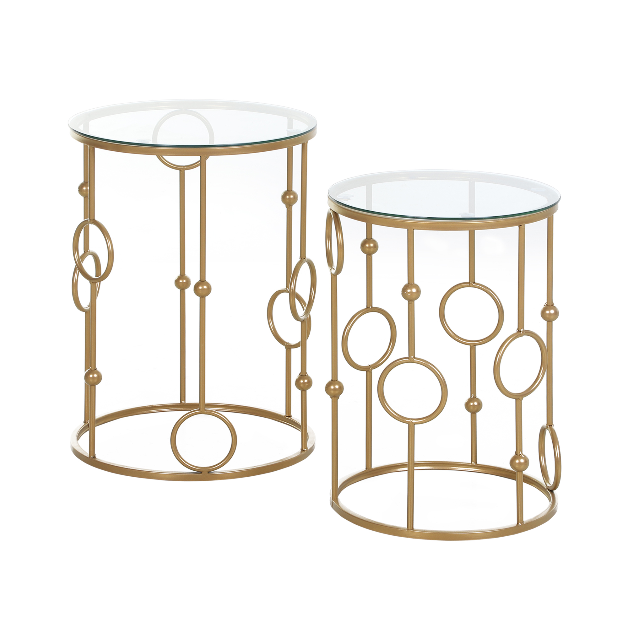 Round Coffee Tables Set of 2, Gold Nest of Tables with Tempered Glass Top, Steel Frame for Living Room, Gold - Life Essentials