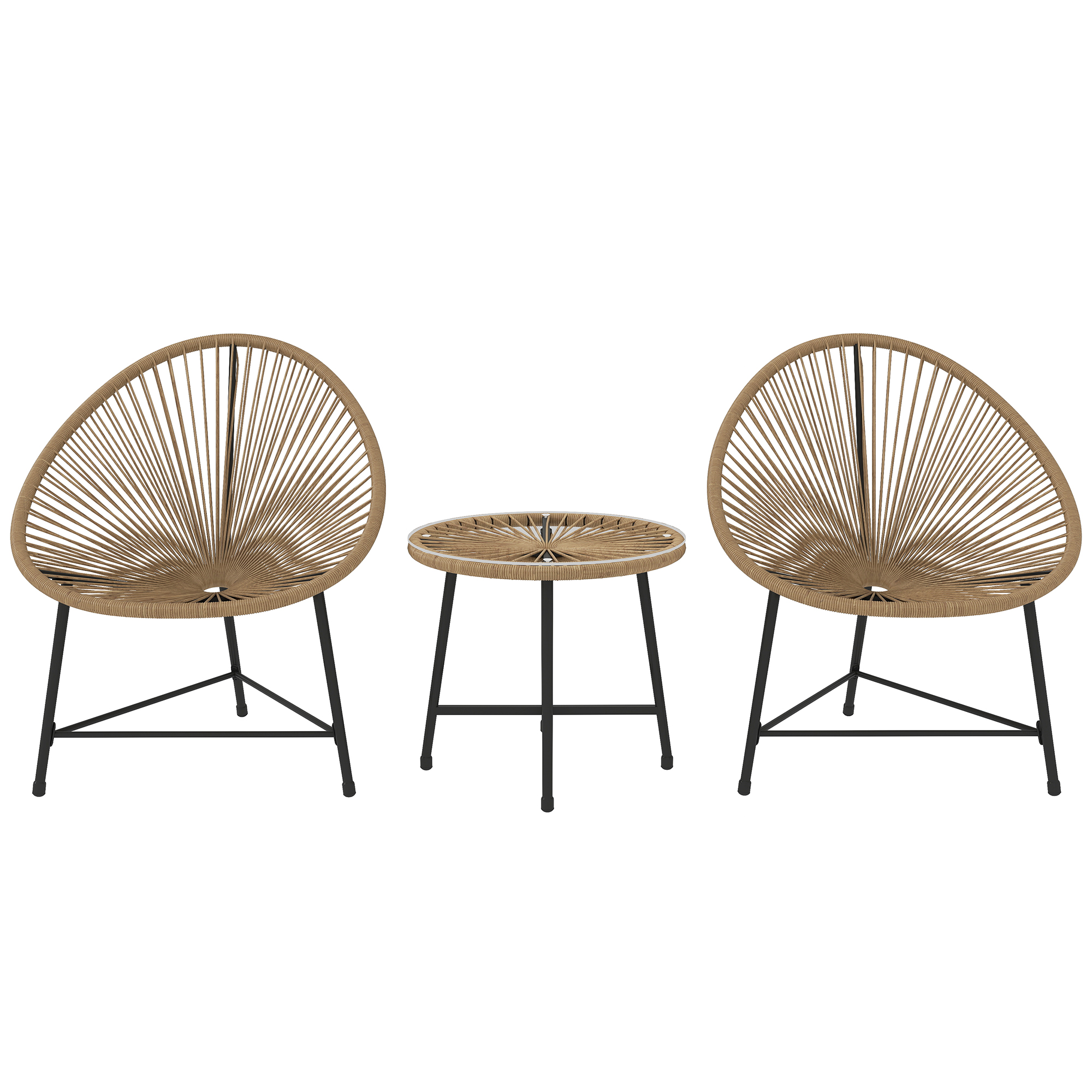 SUNVISTA 3-Piece Rattan Bistro Set, Acapulco Chairs & Glass Table, Patio Garden Set with Metal Frame, Natural - Life Essentials