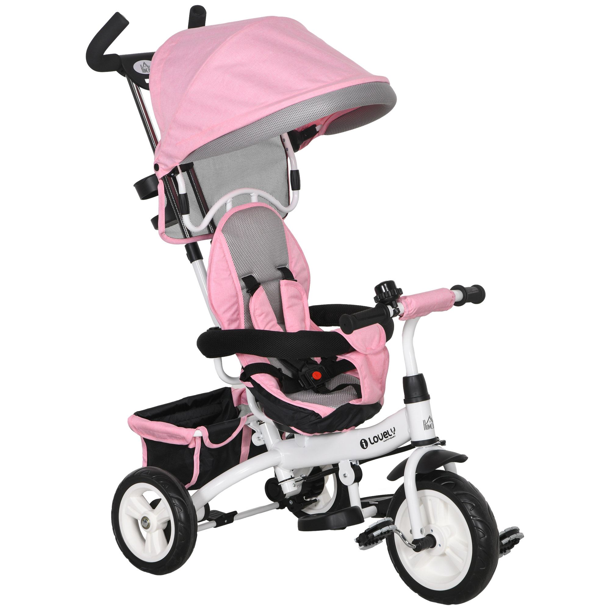 Scott 4 in 1 Kids Trike Push Bike with Push Handle and Canopy - White with Pink - Life Essentials