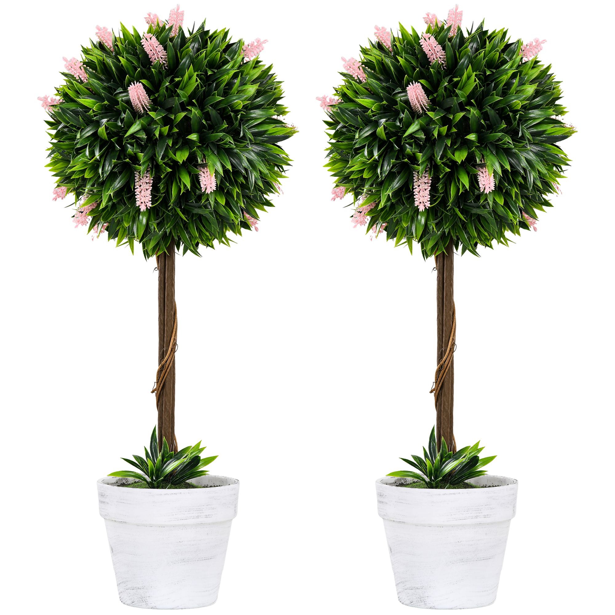 Scott Set of 2 Decorative Artificial Plants Ball Trees for Indoor Outdoor - Pink - Life Essentials