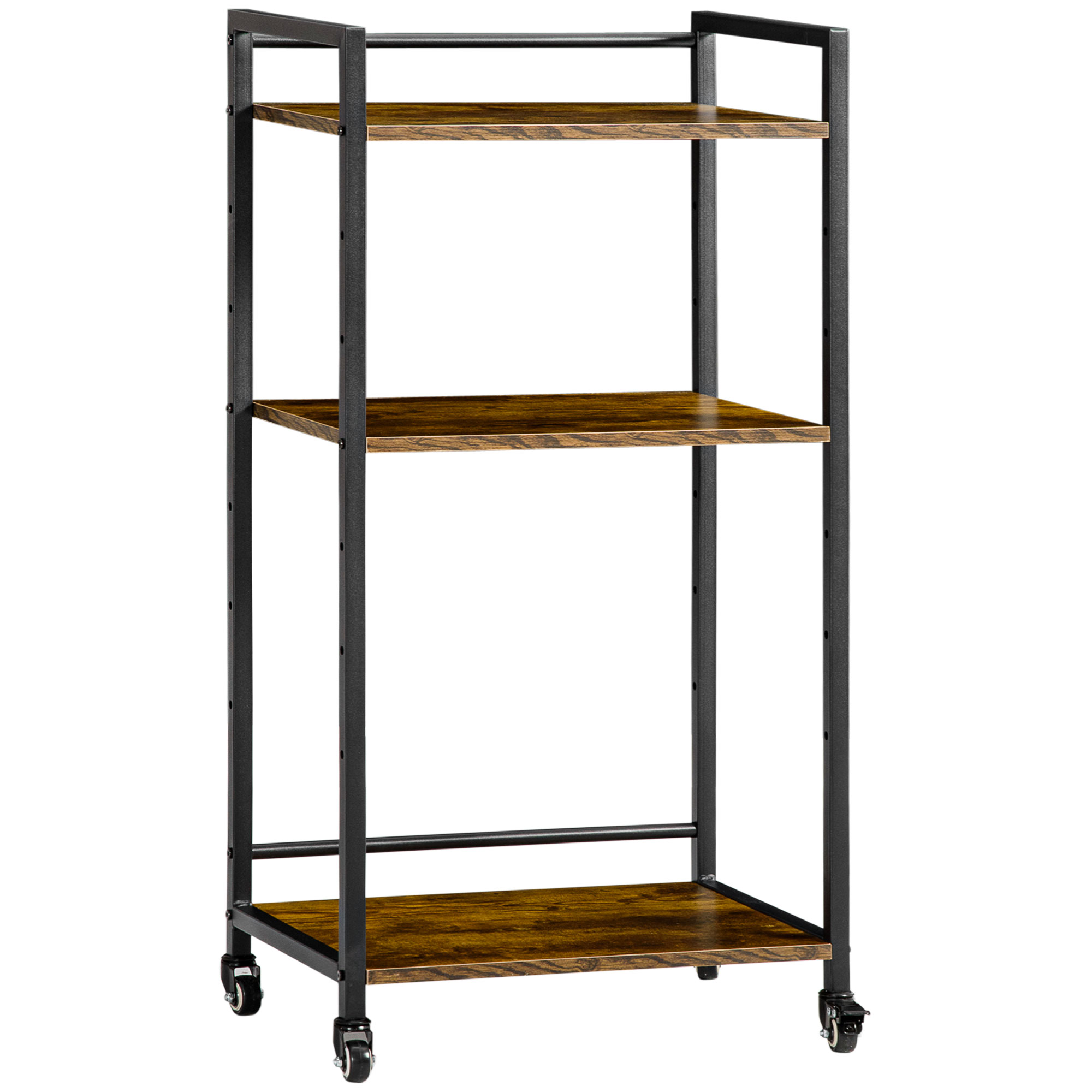 3-Tier Printer Stand, Utility Cart, Rolling Trolley with Adjustable Shelves with Lockable Wheels for Home Office, Rustic Brown - Life Essentials
