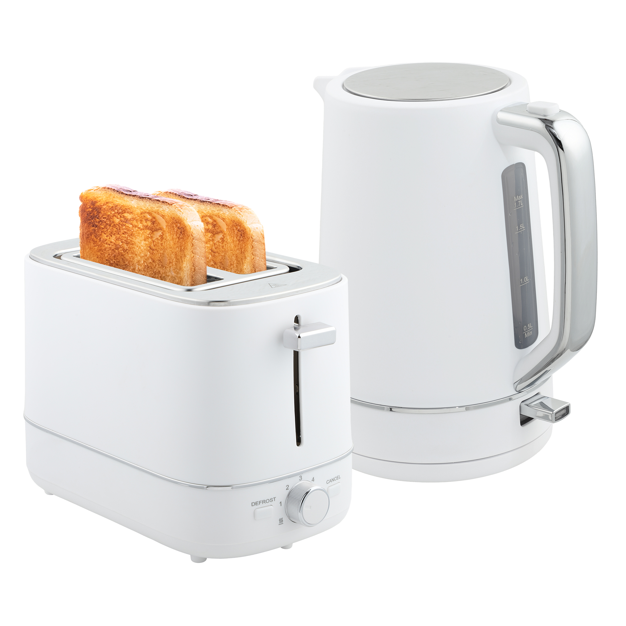 HERON Kettle and Toaster Set, 1.7L 3000W Fast Boil Kettle & 2 Slice Toaster Kitchen Set with 6 Level Browning Controls, Defrost, Reheat, White - Life 