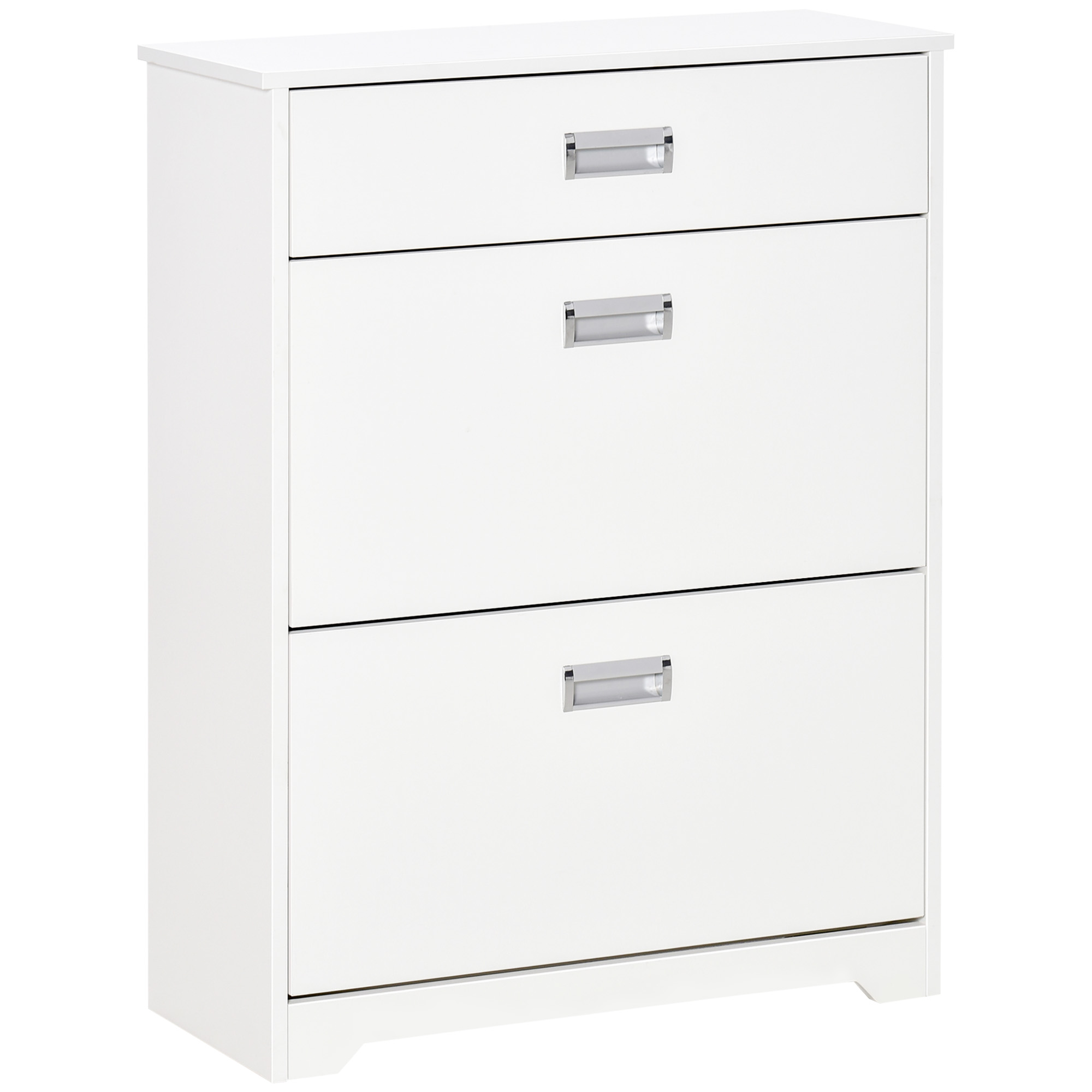 Tipping Shoe Cabinet Storage Rack Entryway Organizer with 2 Pull-Down Doors and Drawer Adjustable Shelf for Hallway Porch Narrow Space White - Life 
