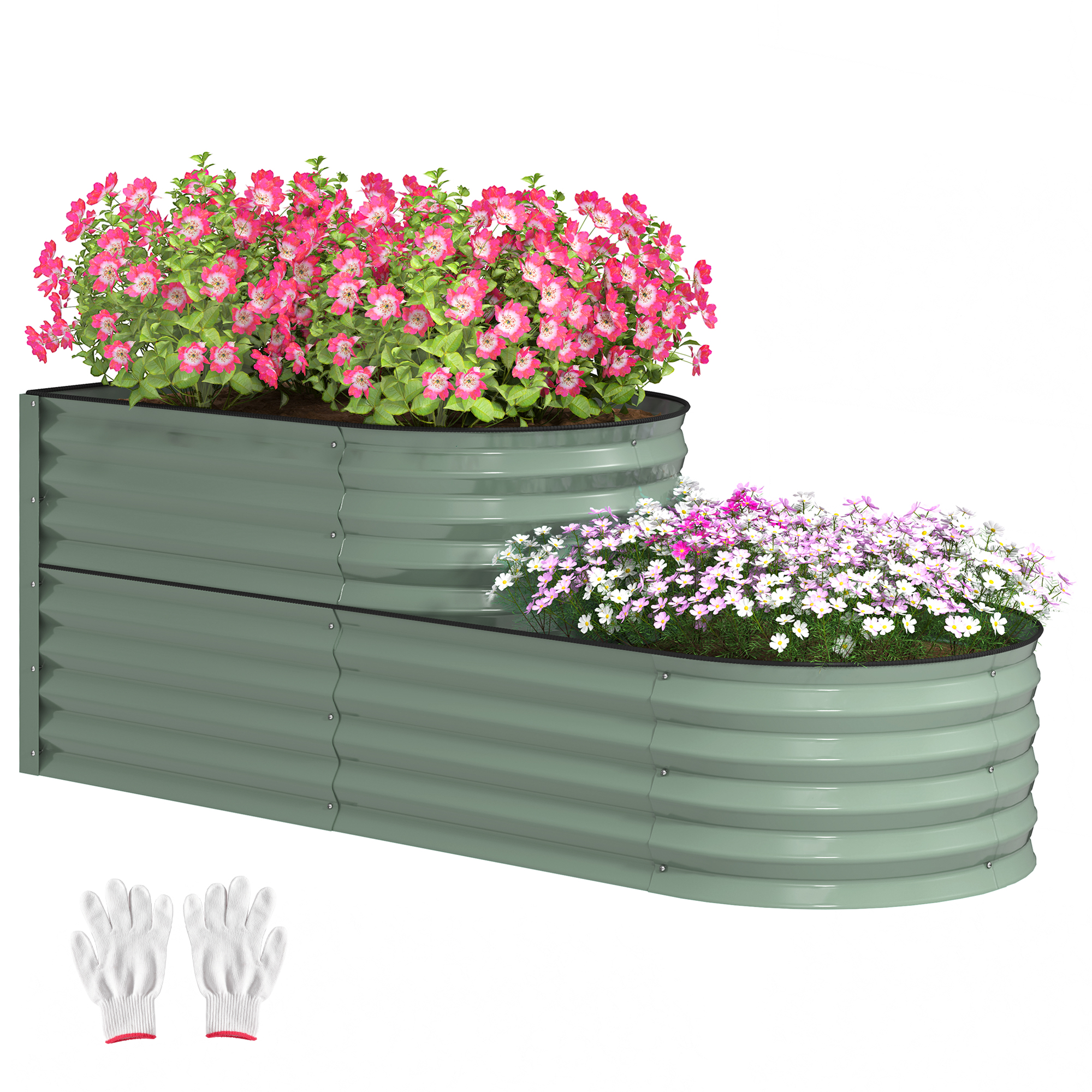 SUNVISTA Two-Tier Galvanised Steel Garden Planter - Light Green - Life Essentials