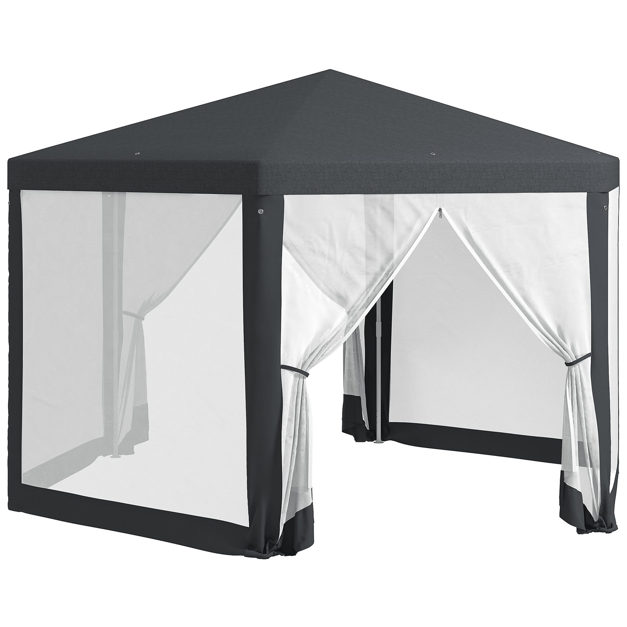 SUNVISTA 4M Hexagon Gazebo, Netting Party Tent, Patio Canopy Outdoor Event Shelter for Activities, Shade Resistant, Dark Grey - Life Essentials