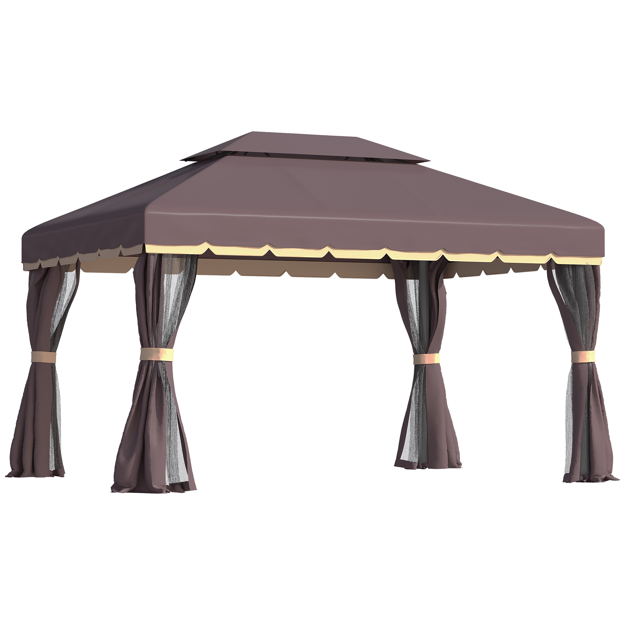 3 x 4m Aluminium Alloy Gazebo Marquee Canopy Pavilion Patio Garden Party Tent Shelter with Nets and Sidewalls - Coffee - Life Essentials