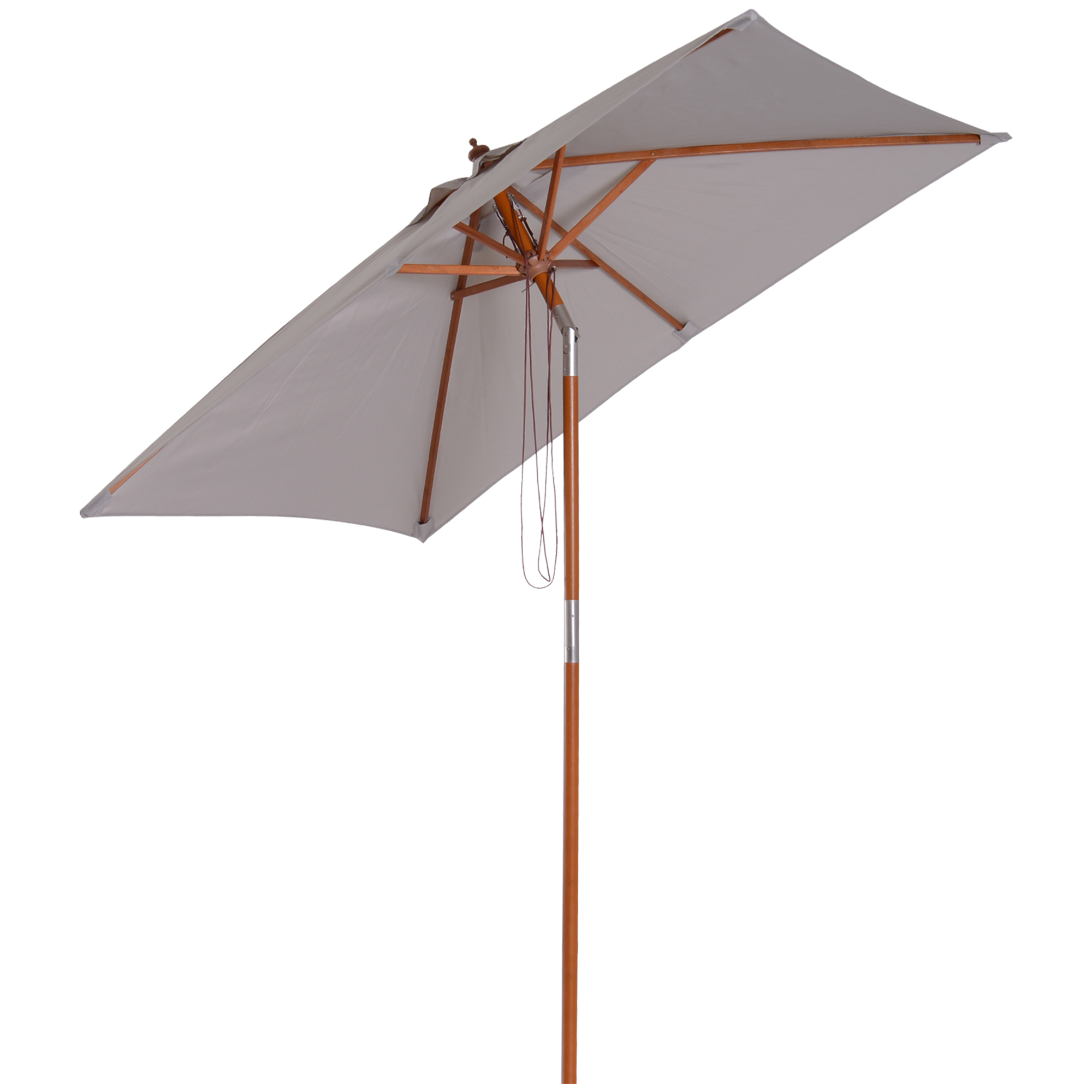 2m x 1.5m Patio Garden Parasol Sun Umbrella Sunshade Canopy Outdoor Backyard Furniture Fir Wooden Pole 6 Ribs Tilt Mechanism - Grey - Life Essentials