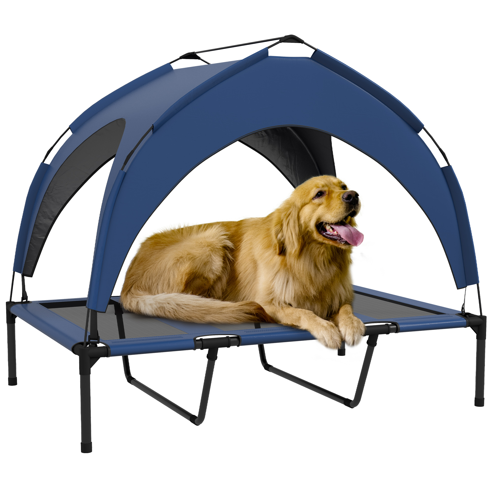 Cooling Raised Pet Bed with Washable Breathable Mesh for Large Dogs - Dark Blue - Life Essentials