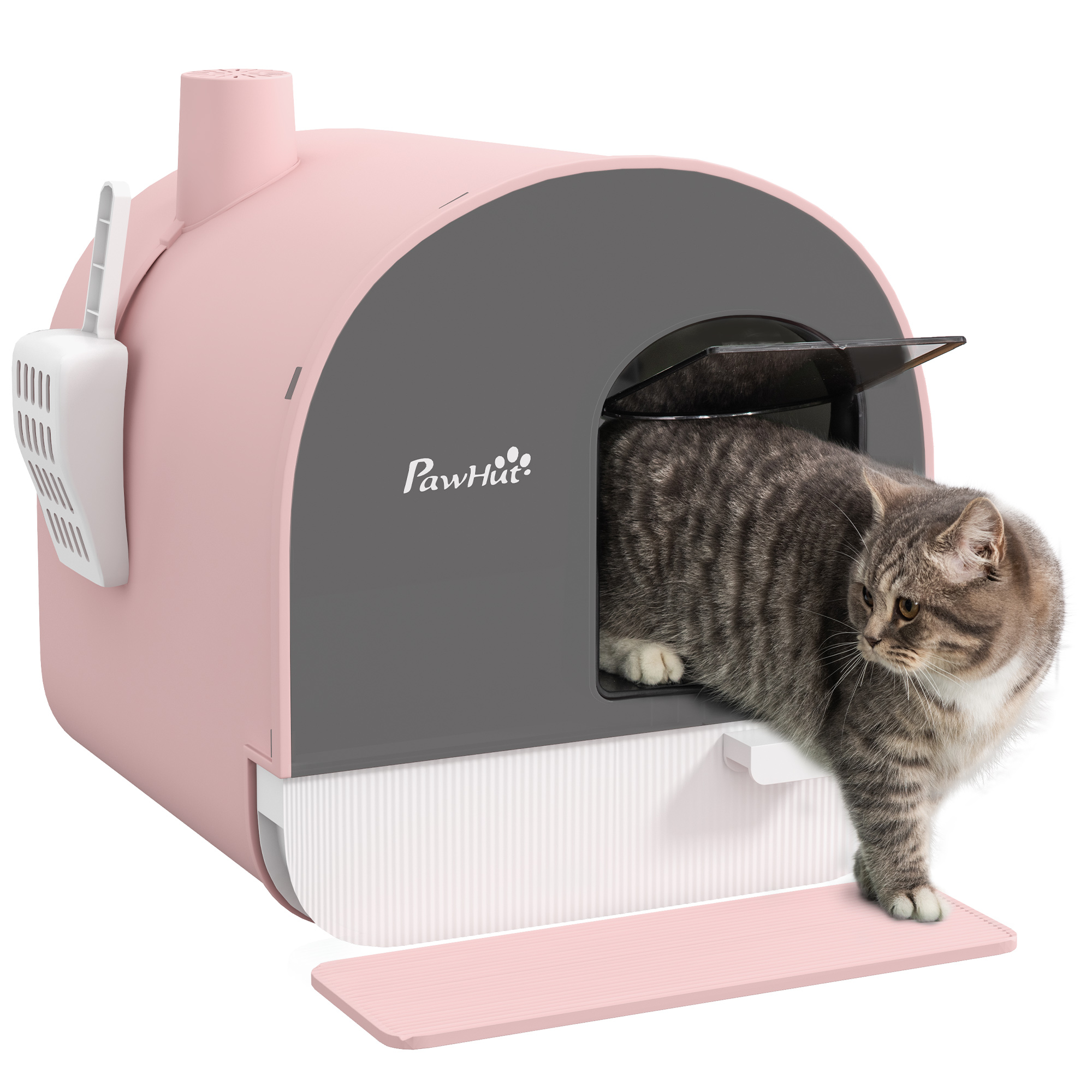 Shelley Stylish Design Hooded Cat Litter Box with Lid Scoop Filter Flap Door - Pink - Life Essentials