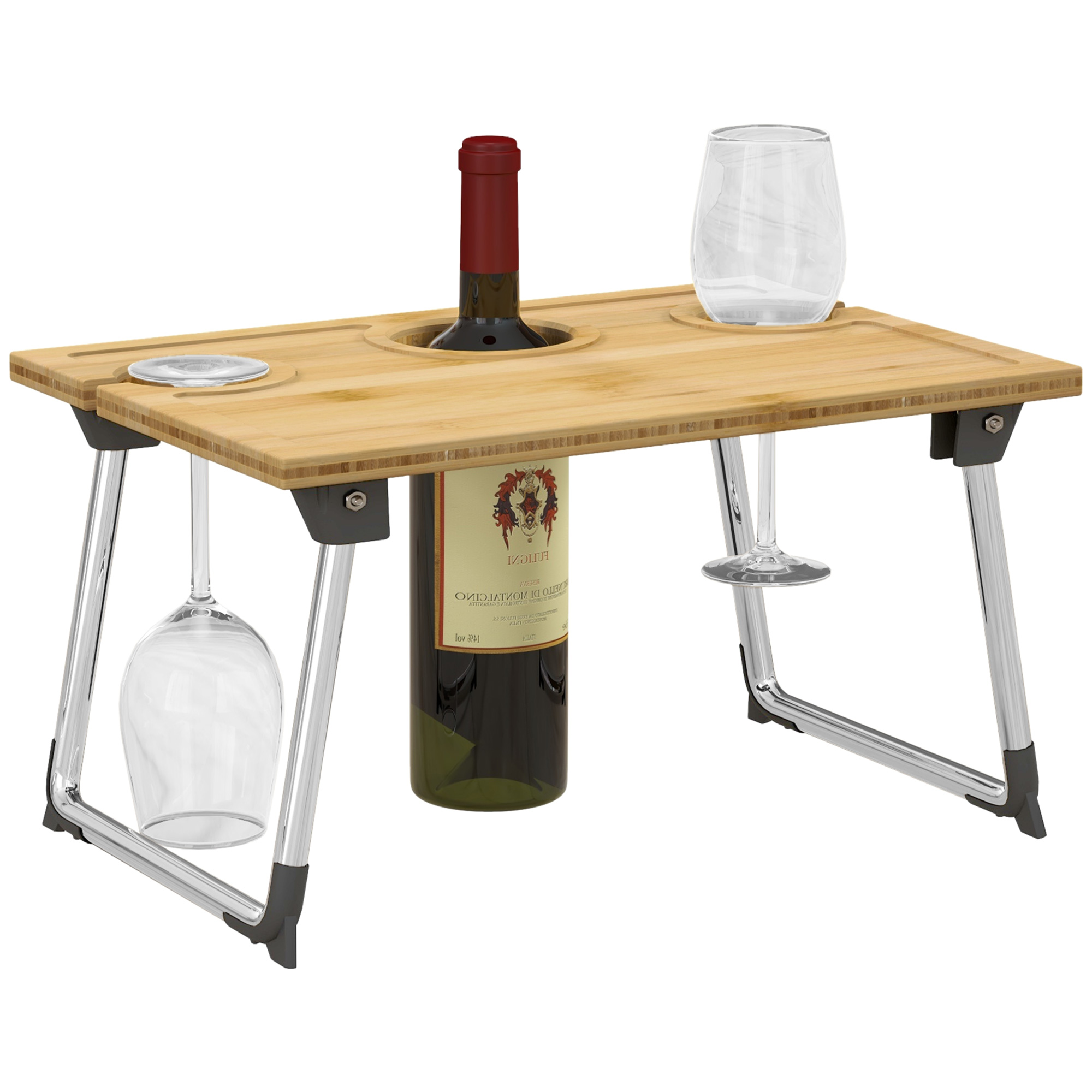 Scott Foldable Wine Picnic Table with Bottle Holder - Bamboo - Life Essentials