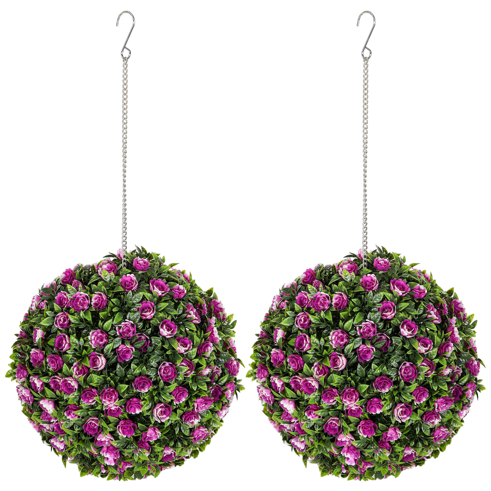 HERON Set of 2 Decorative Artificial Plants, UV-protected Artificial Plant Topiary Rose Balls, Purple - Life Essentials