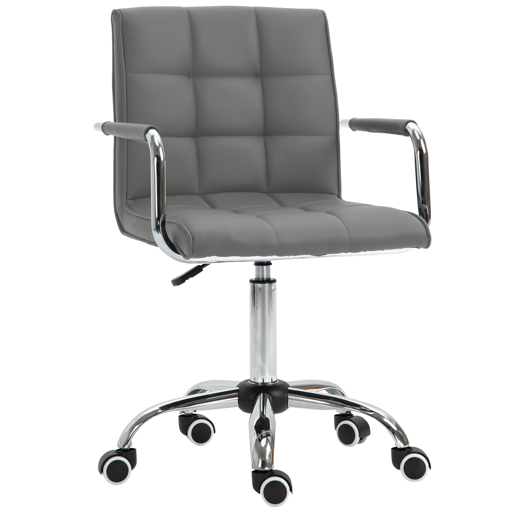 Mid Back PU Leather Home Office Desk Chair Swivel Computer Chair with Arm, Wheels, Adjustable Height, Grey - Life Essentials