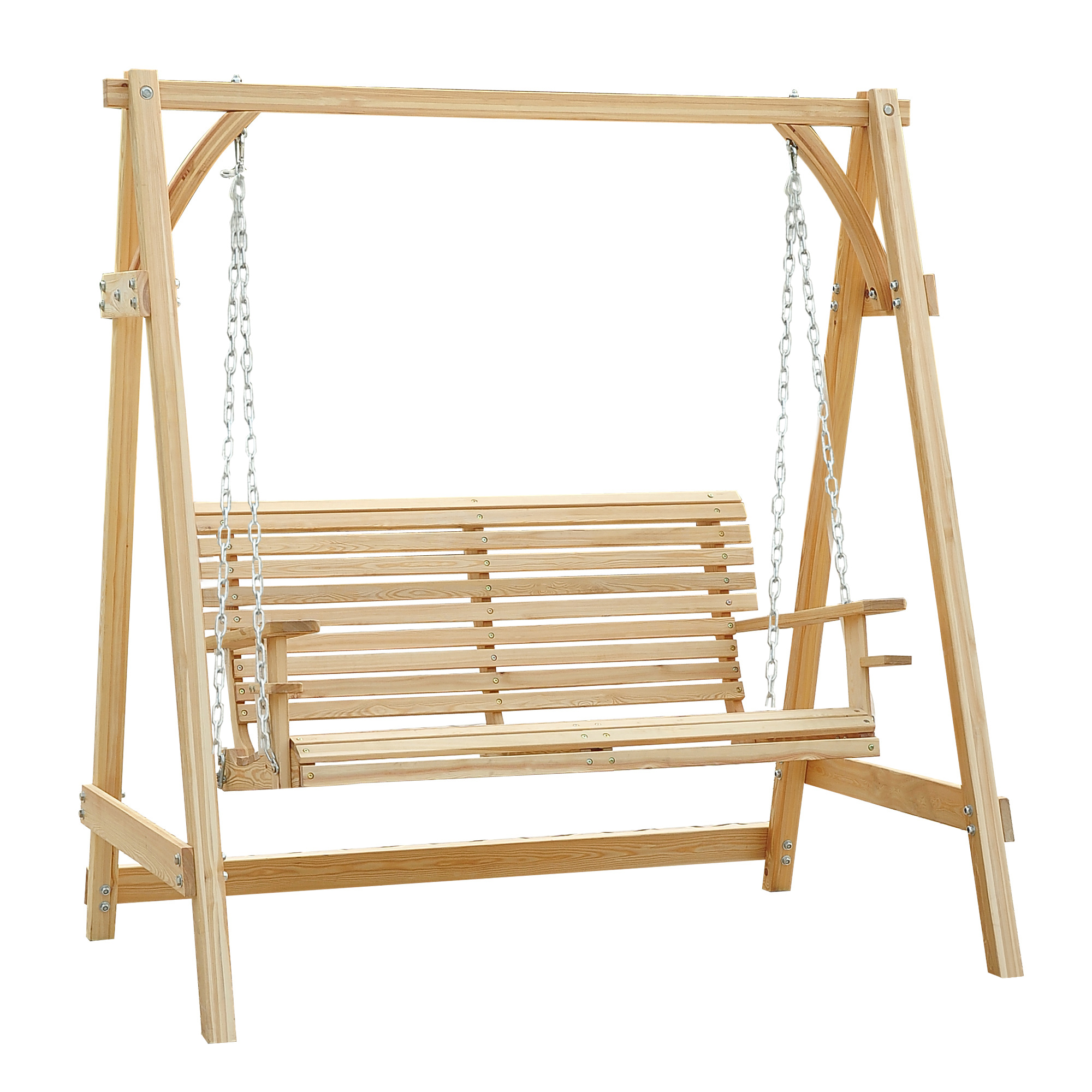 2-Seater Larch Wood Swing Chair Bench - Life Essentials