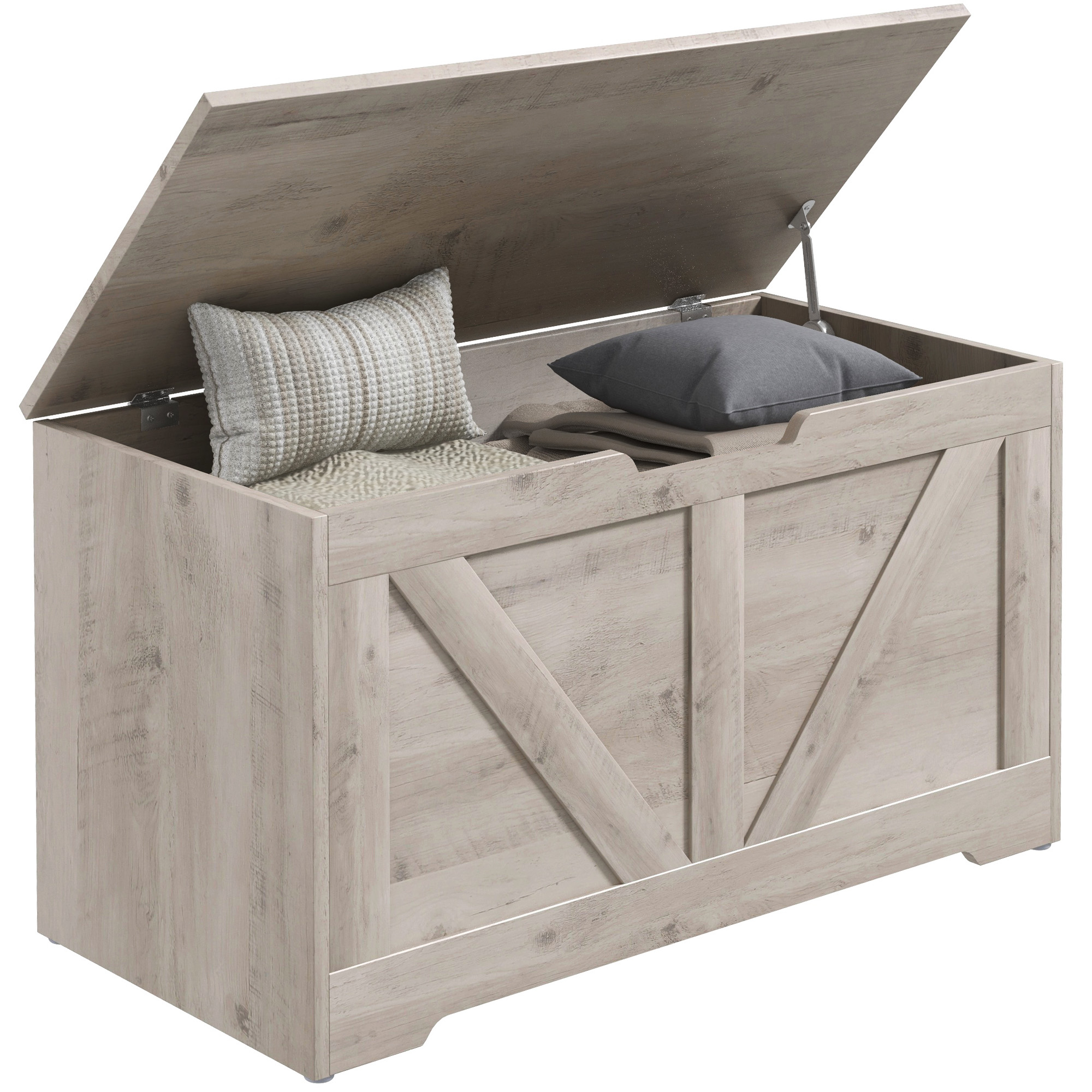 HERON 100L Home Storage Box, with Safety Hinges - Light Wood - Life Essentials