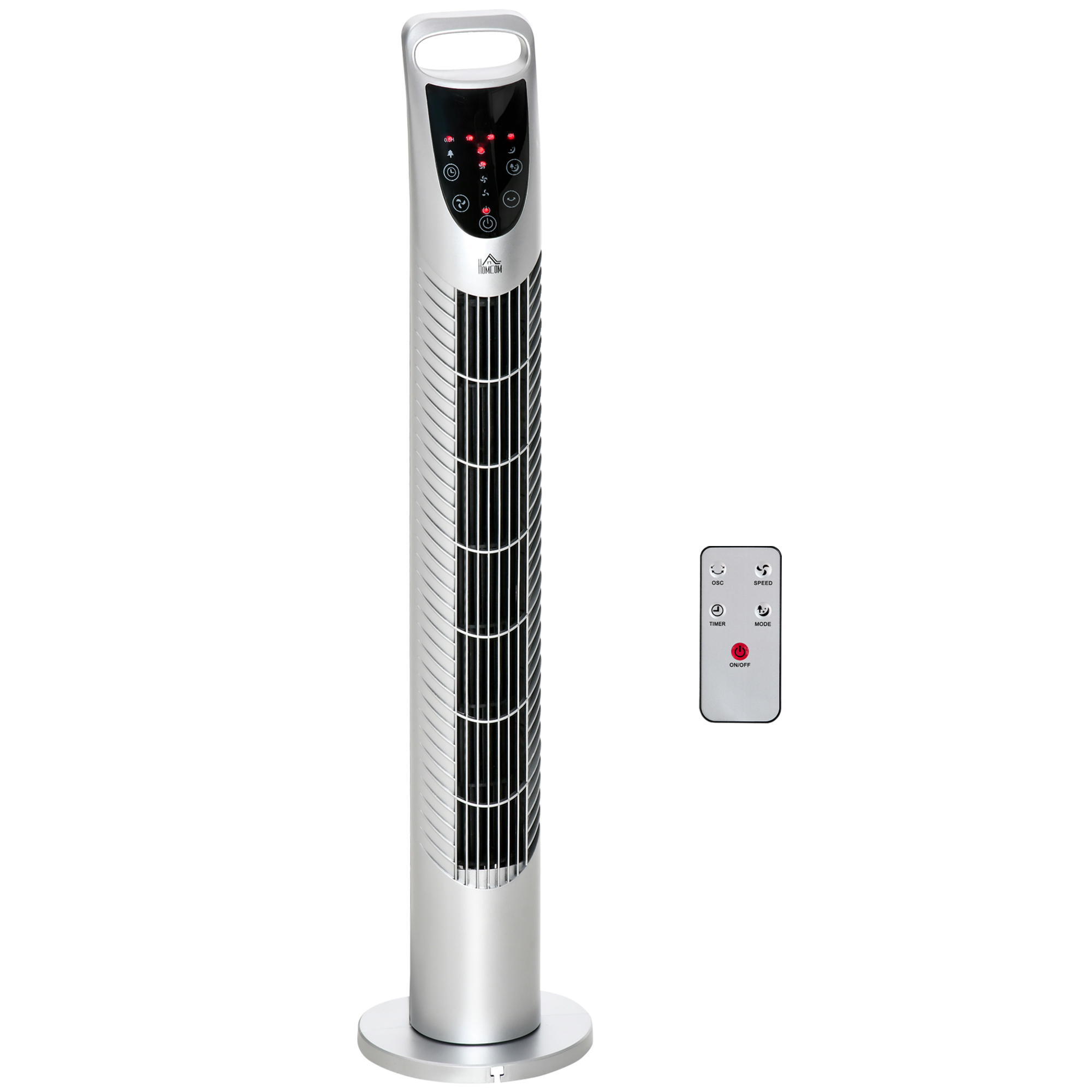 Tower Fan Oscillating 3 Speeds 3 Winds 40W w/ Remote Control Timer Moving Head Quiet Operation Home Office Bedroom Silver - 78.5H cm - Life Essentials