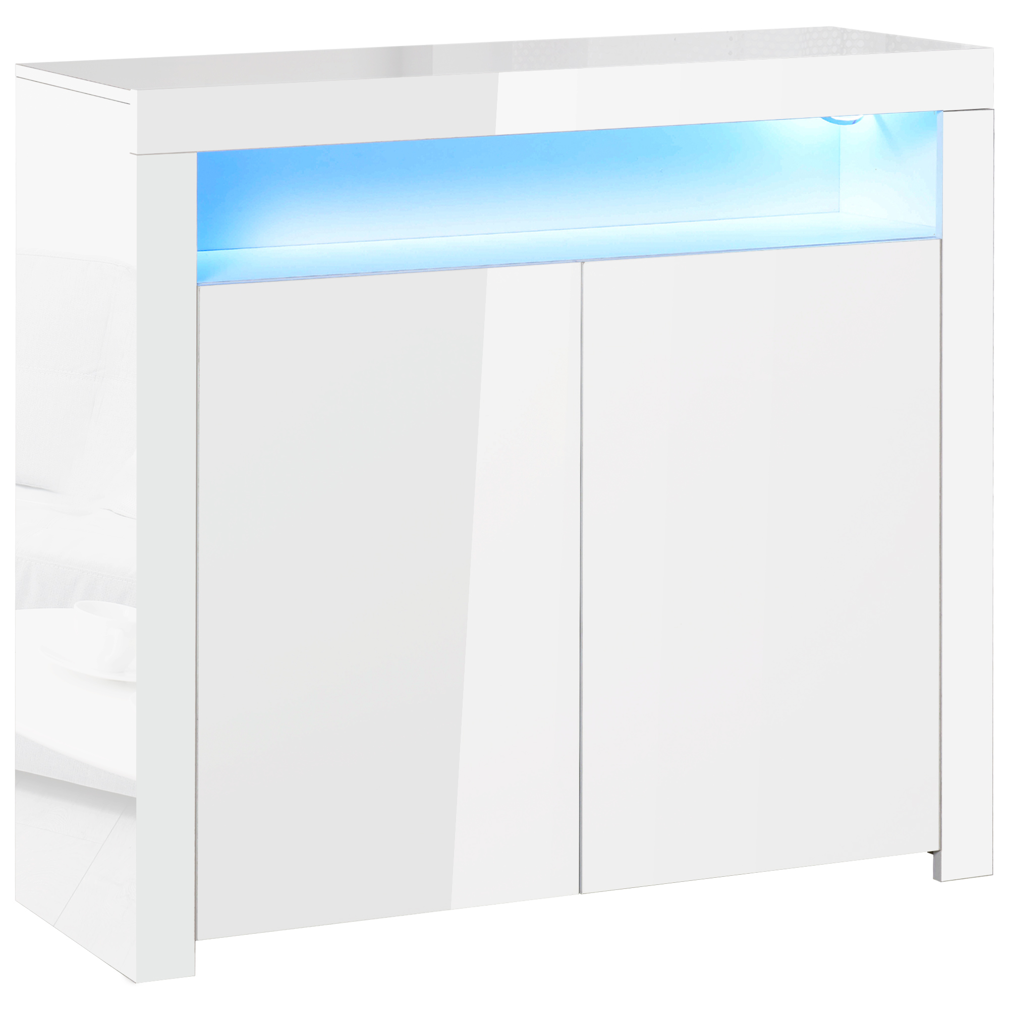 High Gloss LED Cabinet Cupboard Sideboard Buffet Console with RGB Lighting for Entryway, Dining Area, Living Room, White - Life Essentials
