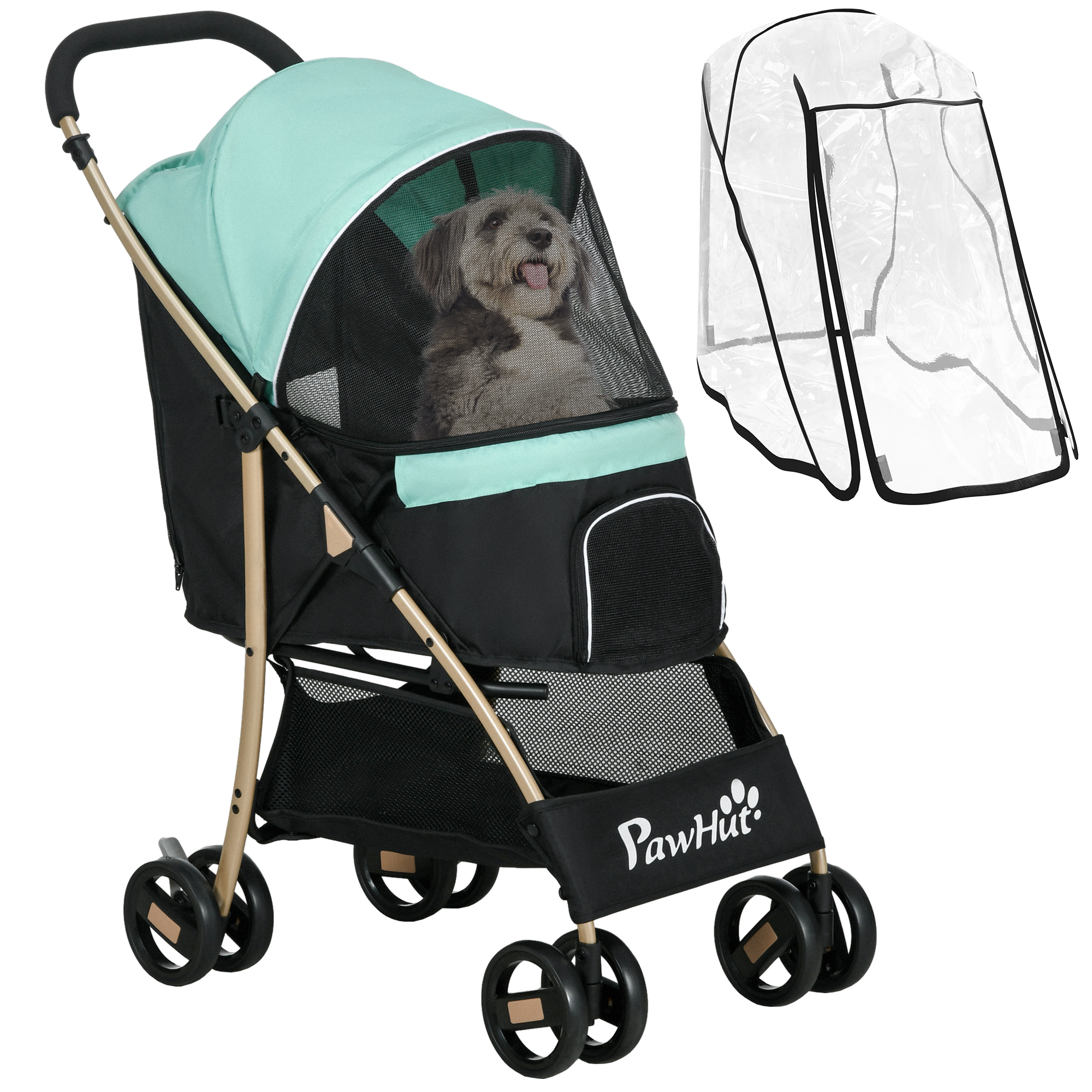 Oxfoad Pet Stroller for Small Minature Dogs with Rain Cover Green - Life Essentials