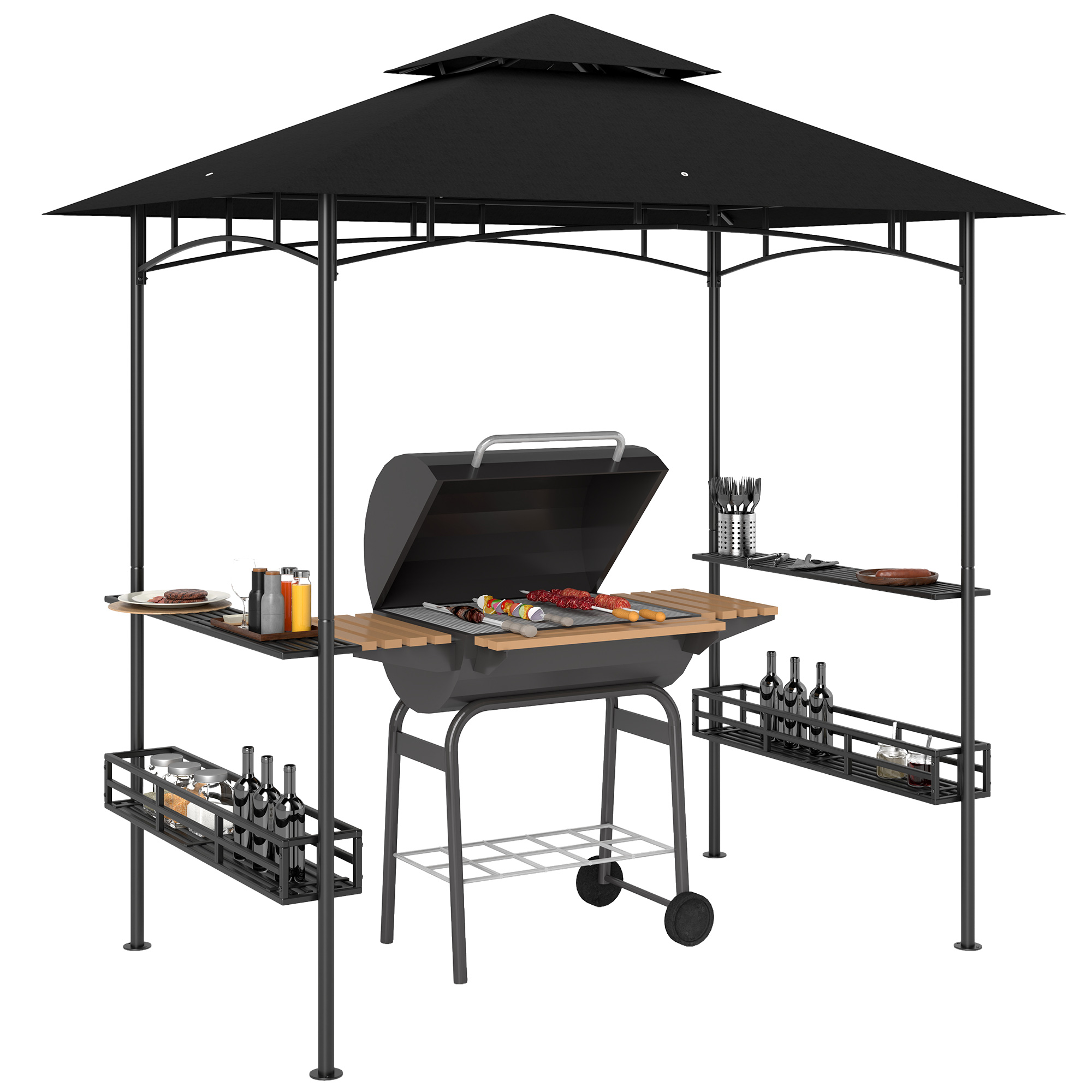 SUNVISTA 150 x 240cm BBQ Grill Gazebo, with Shelves - Grey - Life Essentials