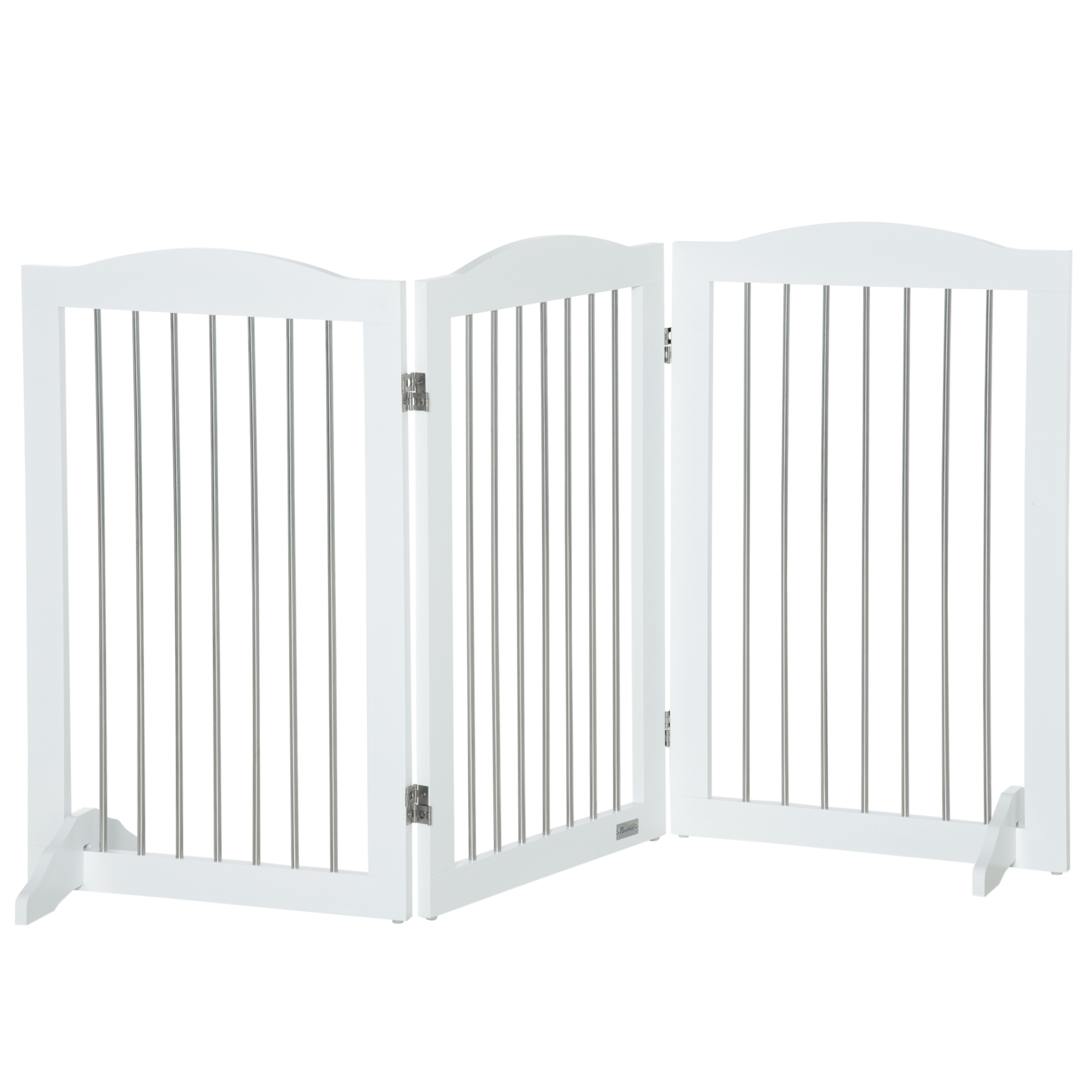 Foldable Dog Gate, Wooden Freestanding Pet Gate with 2 Support Feet, Dog Barrier for Doorways, Stairs, Halls - White - Life Essentials