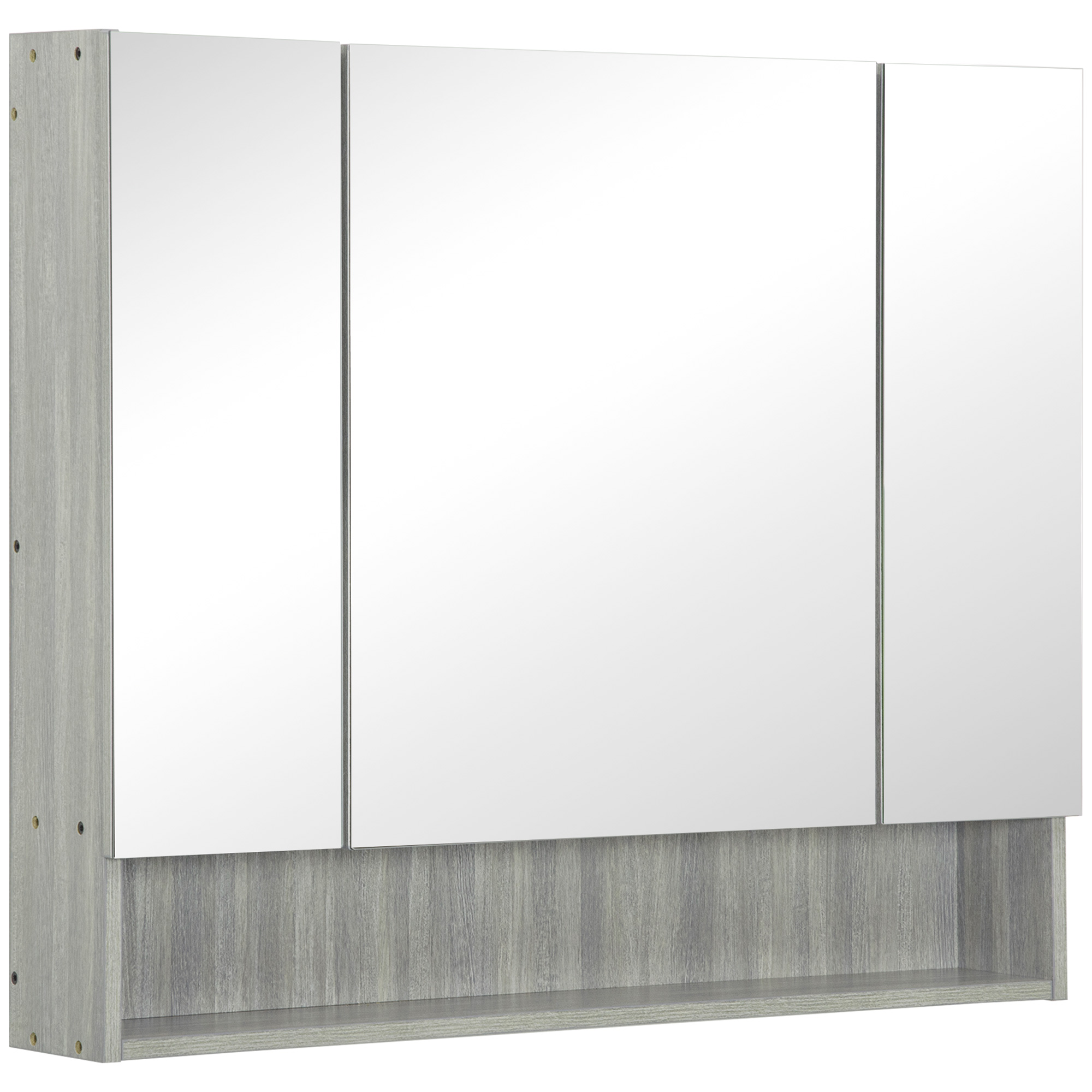 Bathroom Mirror Cabinet, Wall Mounted Storage Cabinet with Adjustable Shelves, 3 Doors and Cupboards, Grey - Life Essentials