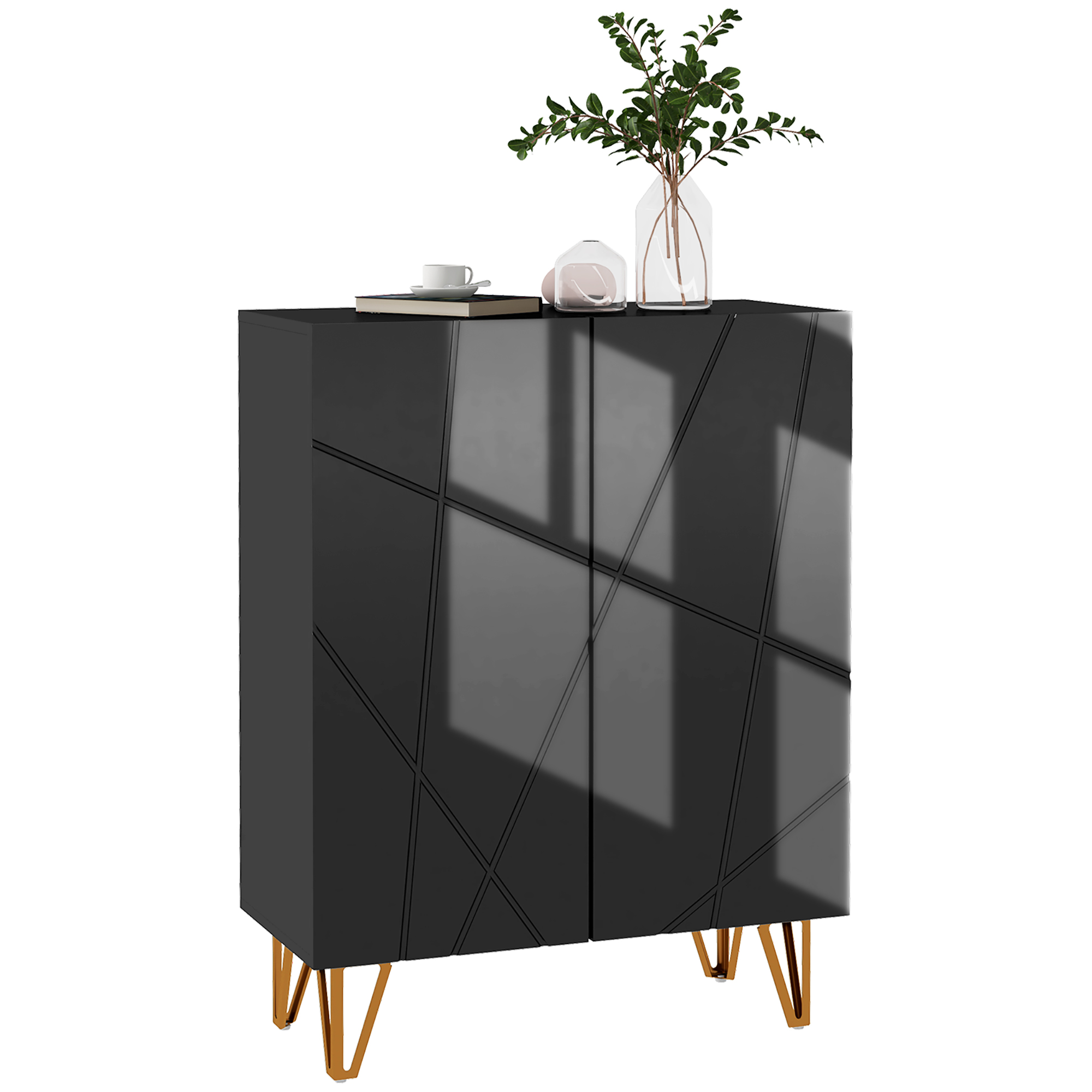Scott Narrow Shoe Storage Cabinet with Adjustable Shelves - Black - Life Essentials