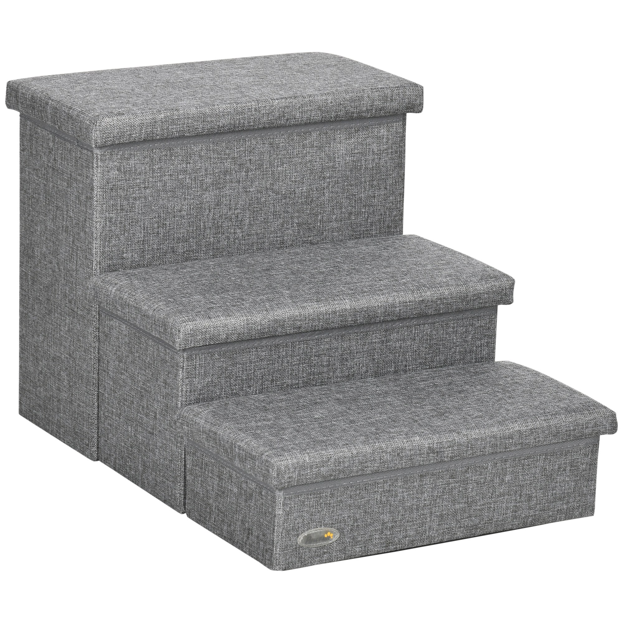 Cat Stairs with Storage Boxes, 3 Steps Dog Stairs for Bed, Pet Ladder for Couch Sofa, Easy Installation, 63.5 x 42.5 x 40.5 cm, Light Grey - Life 