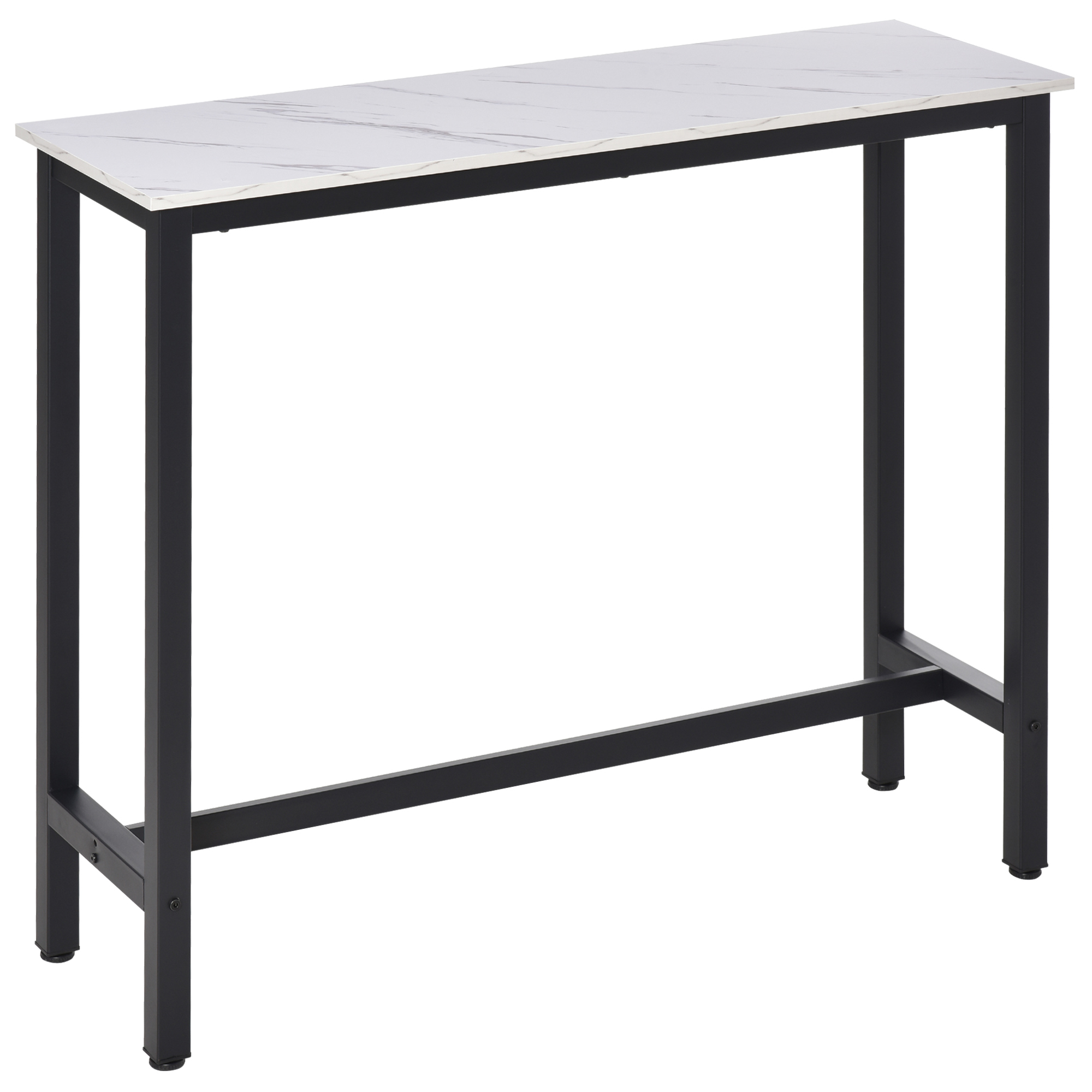 Bar Table Breakfast Marble Grain Dining Table Coffee Table with Adjustable Footpads, 120x40x100cm, White & Black - Life Essentials