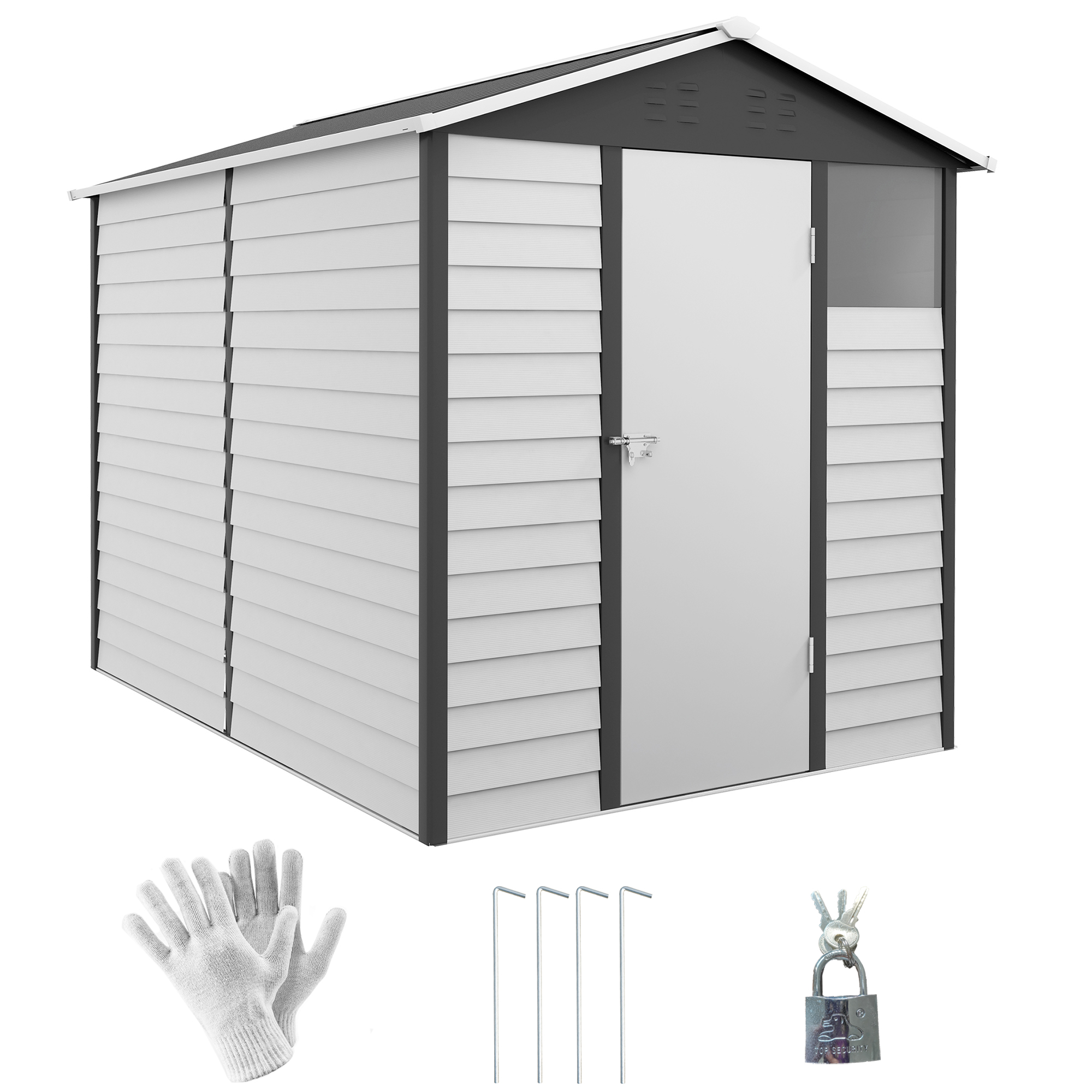 9x 6FT Metal Outdoor Garden Shed, Galvanised Tool Storage Shed w/ Sloped Roof, Lockable Door for Patio Lawn, Dark Grey - Life Essentials