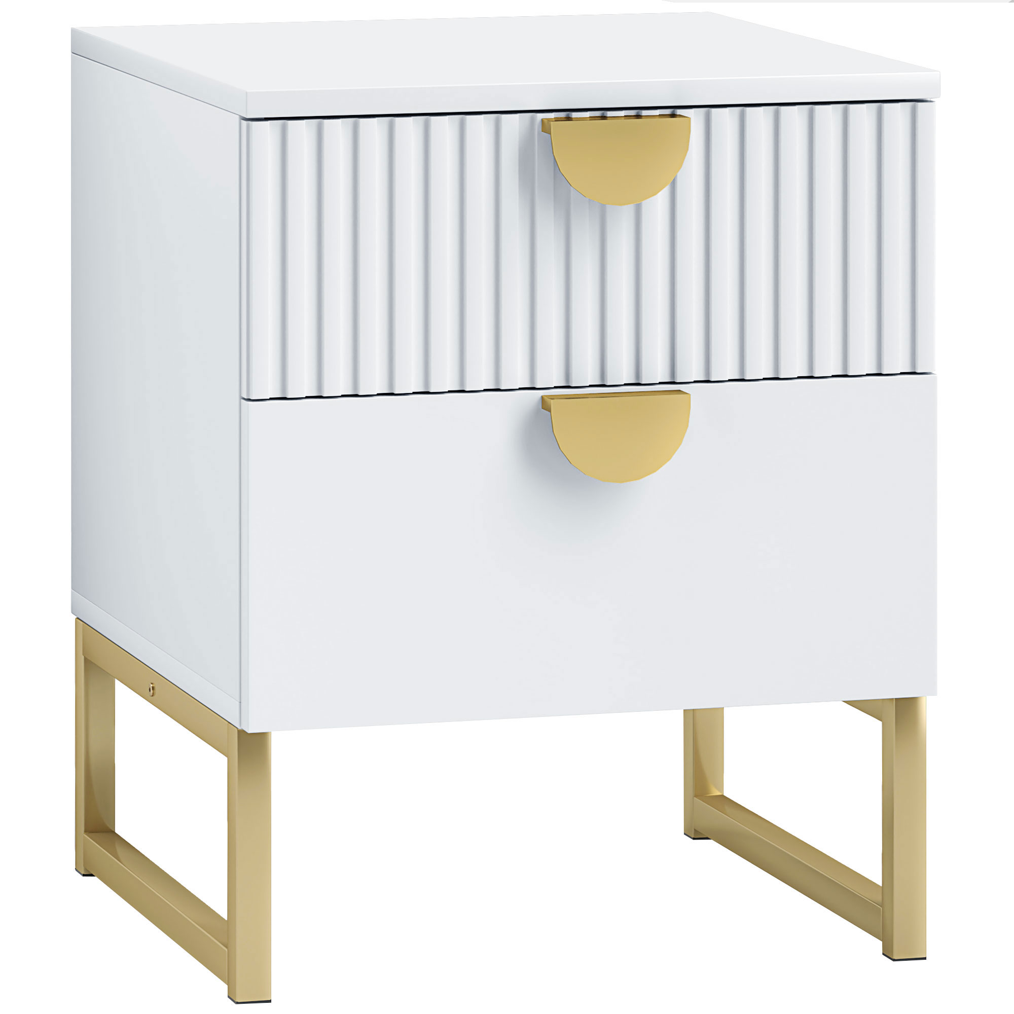 HERON Elegant Two-Drawer Bedside Table - White - Life Essentials
