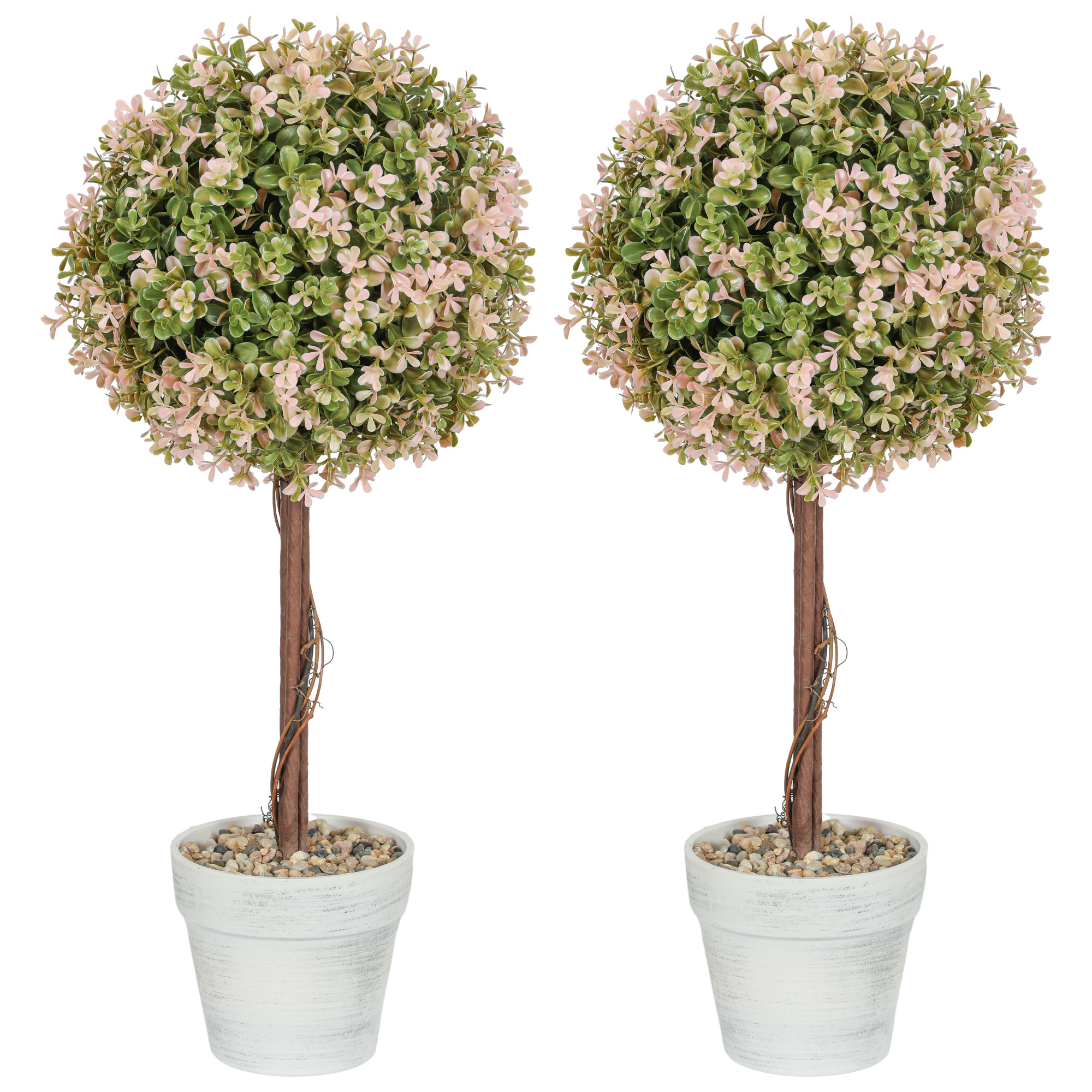 HERON Set of 2 Decorative Artificial Plants, Murraya Flowers in Pot, Fake Plants for Home Indoor outdoor Decor, 60cm, Cream White - Life Essentials