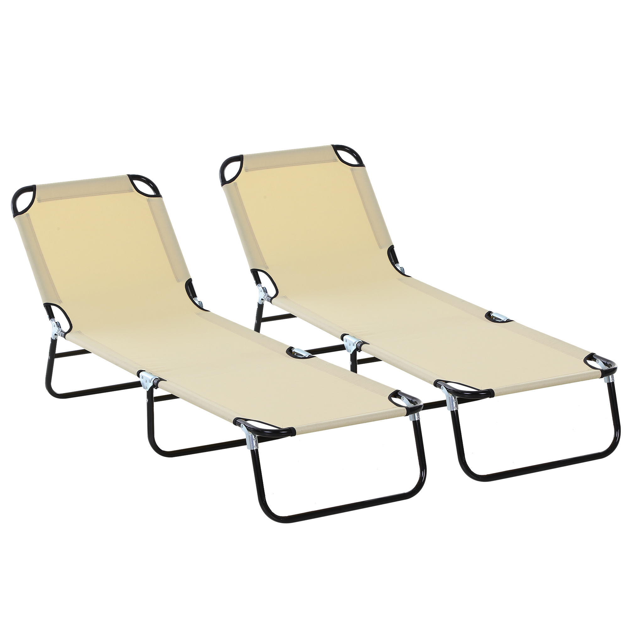 2 Pieces Foldable Sun Lounger Set With 5-Position Adjustable Backrest, Portable Relaxer Recliner with Lightweight Frame - Life Essentials