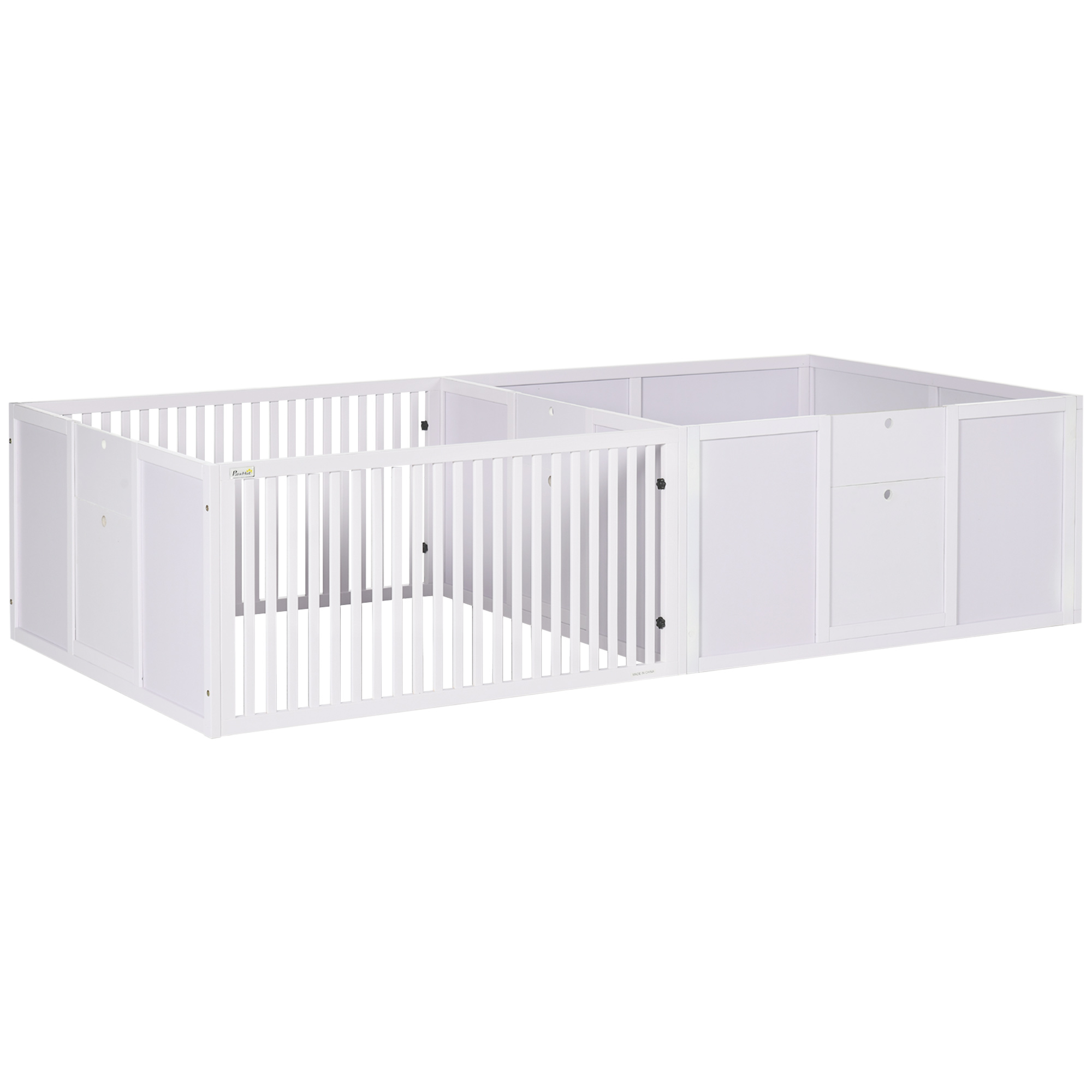 7 Panels Playpen with 3 Doors for Baby Dogs, Two-Room Design Puppy Whelping Box - White - Life Essentials