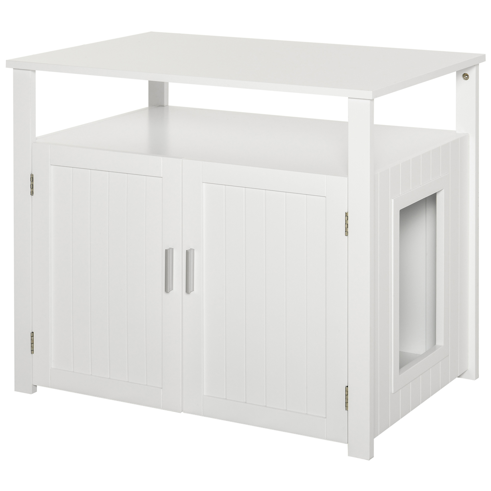 Wooden Cat Litter Box Enclosure Furniture with Adjustable Interior Wall & Large Tabletop for Nightstand, White - Life Essentials