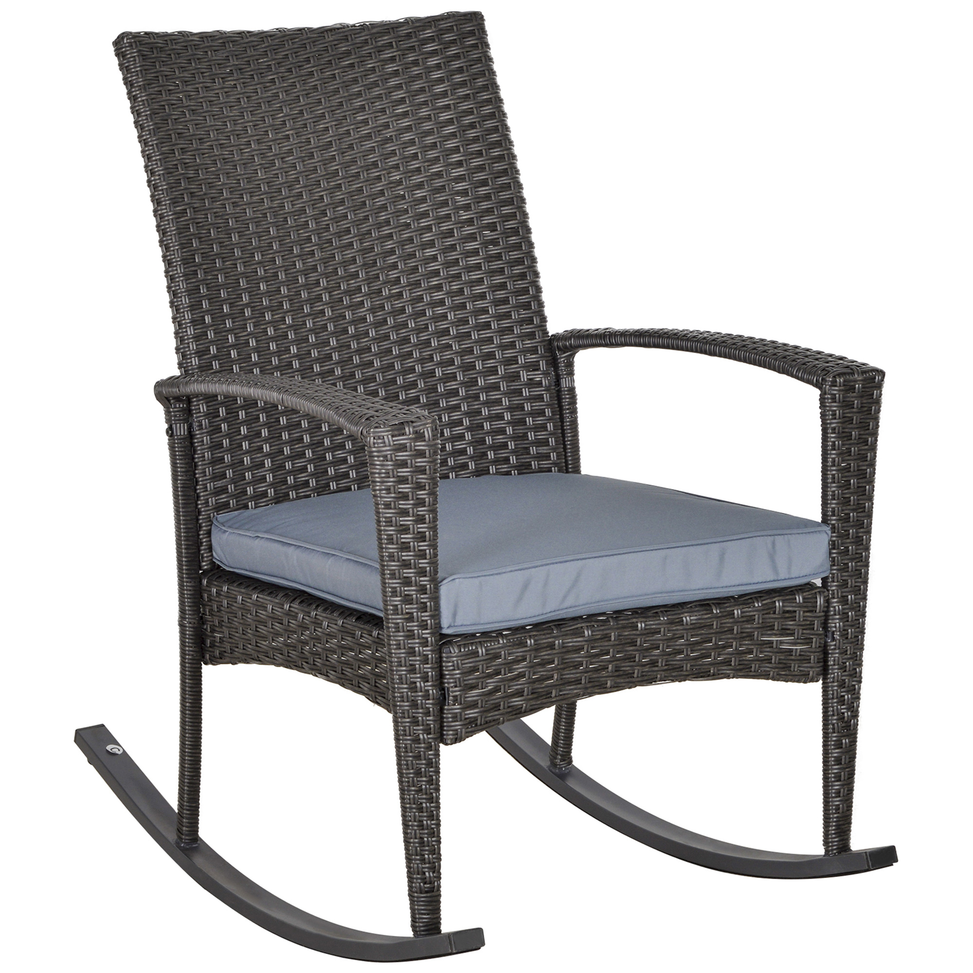 PE Rattan Outdoor Garden Rocking Chair w/ Cushion Grey - Life Essentials