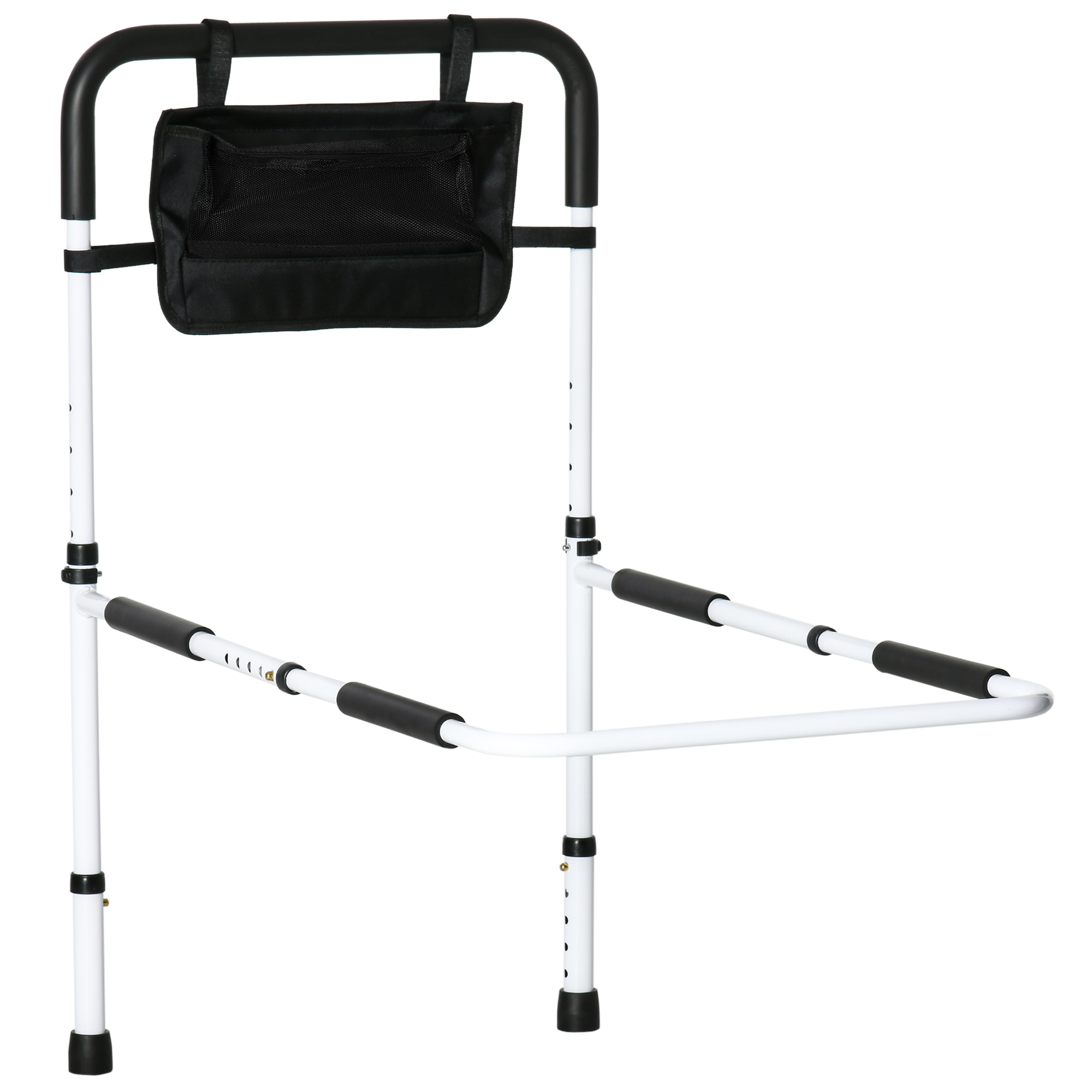 Safety Bed Rail, Height Adjustable Bed Assist Rail with Storage Pocket, Grab Bar for Disabled and Senior, White - Life Essentials