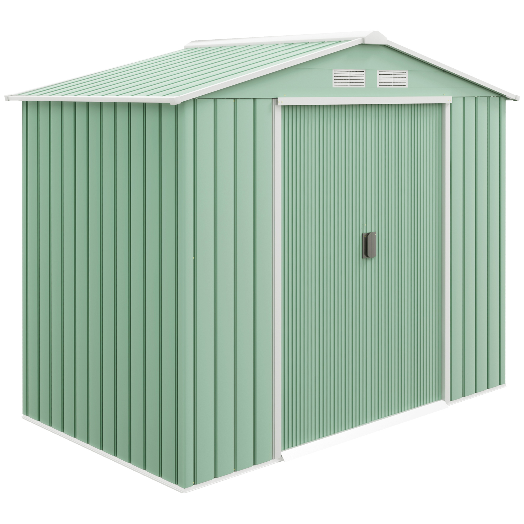 7ft x 4ft Lockable Garden Metal Storage Shed Large Patio Roofed Tool Storage Building Foundation Sheds Box Outdoor Furniture, Light Green - Life 