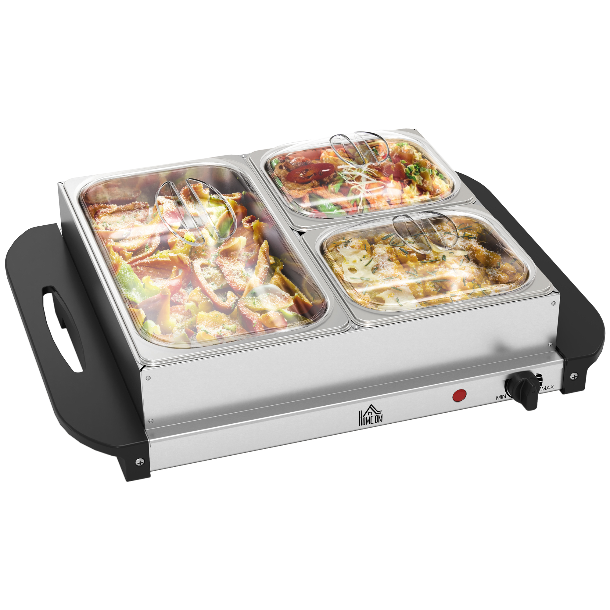 HERON 4.5L Stainless Steel Electric Buffet Server, with 3x Trays and Lids - Life Essentials