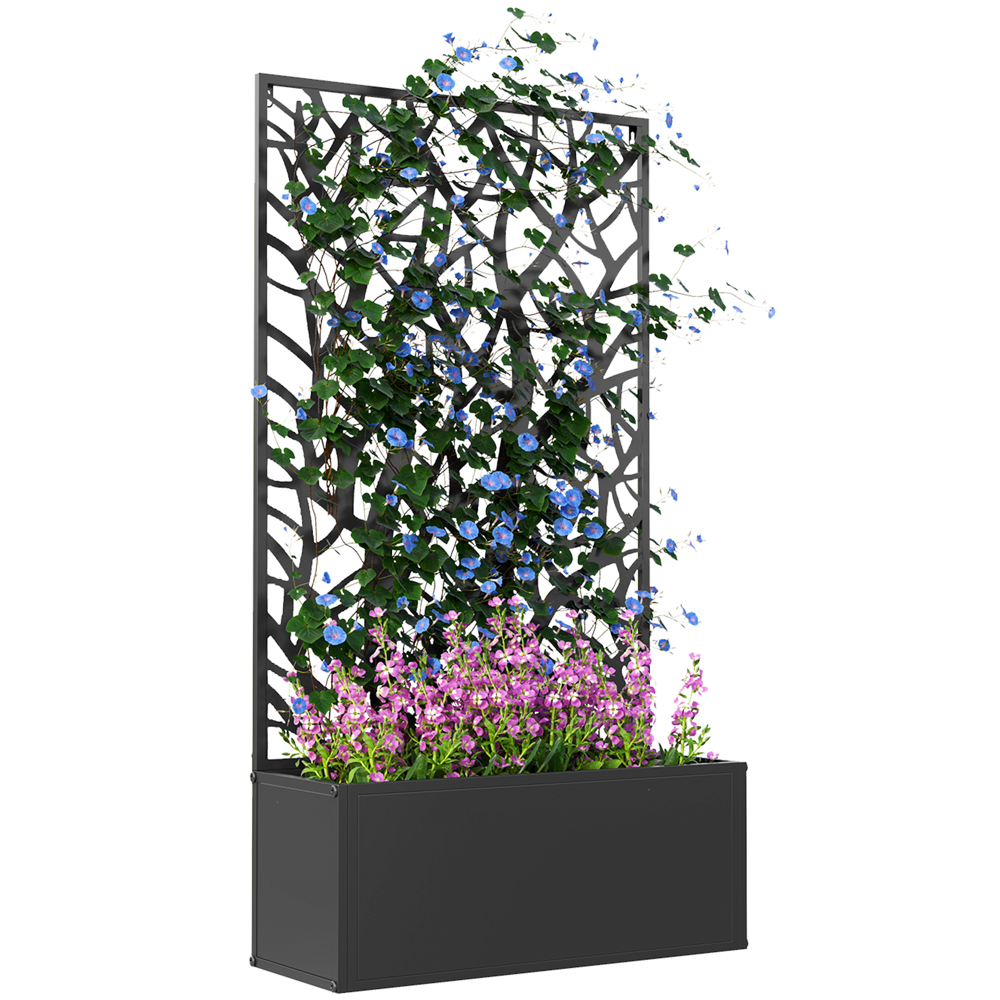ORLIEN Outdoor Planter Metal Trellis Back Garden Pot - Black - Life Essentials