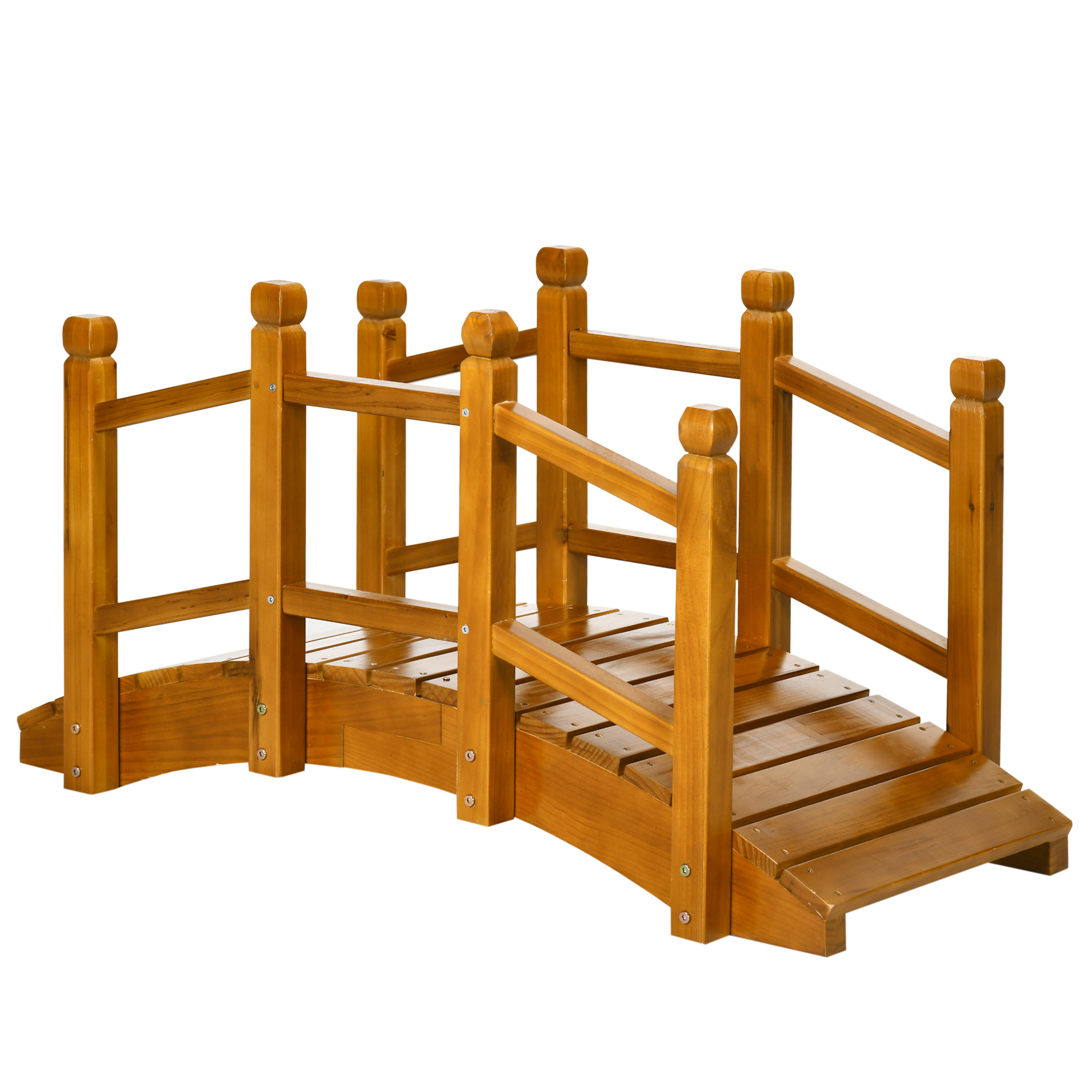 Wooden Garden Bridge with Safety Railings, Arc Footbridge for Pond Backyard Stream, Brown - Life Essentials