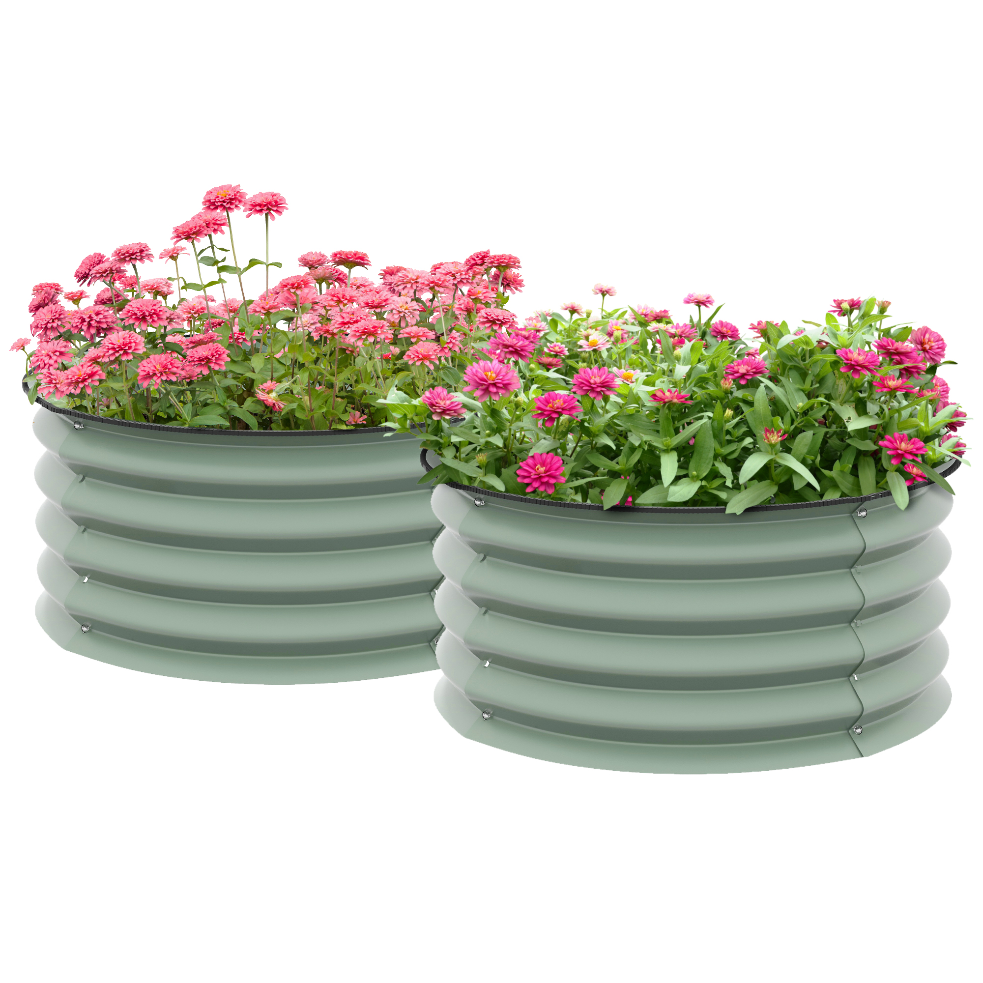 Set of 2 Raised Garden Bed, Metal Planter Box with Safety Edging, Easy-to-assemble Stock Tank, Green - Life Essentials
