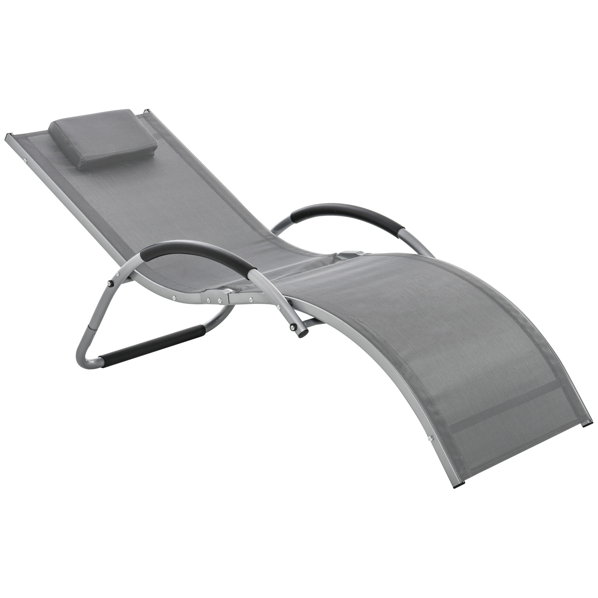 Ergonomic Lounger Chair Portable Armchair with Removable Headrest Pillow for Garden Patio Outside All Aluminium Frame Dark Grey - Life Essentials